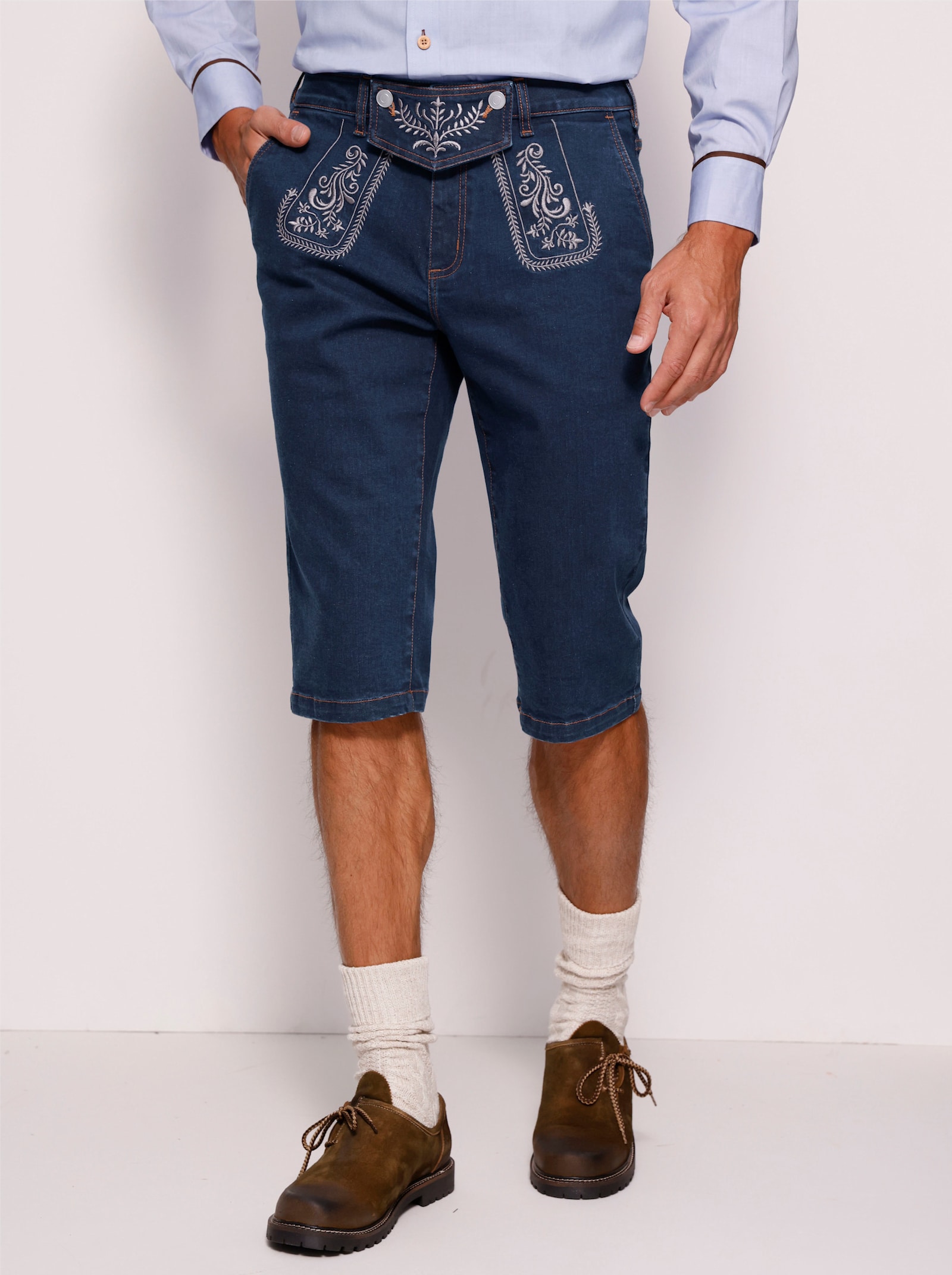 Jeansbermuda met folkloreborduursel - dark-blue