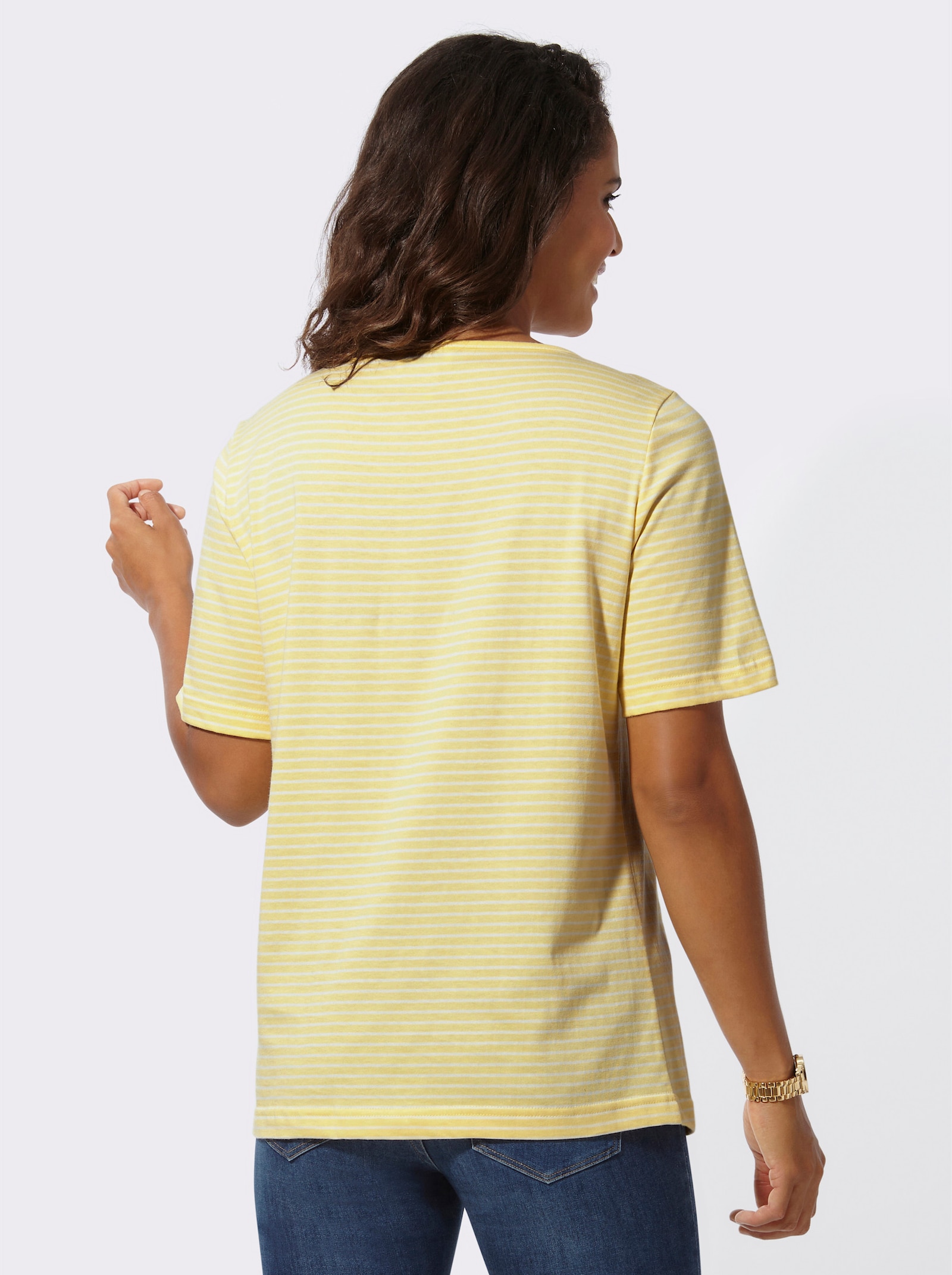 Ringelshirt mit kurzen Ärmeln - zitrone-ecru-geringelt