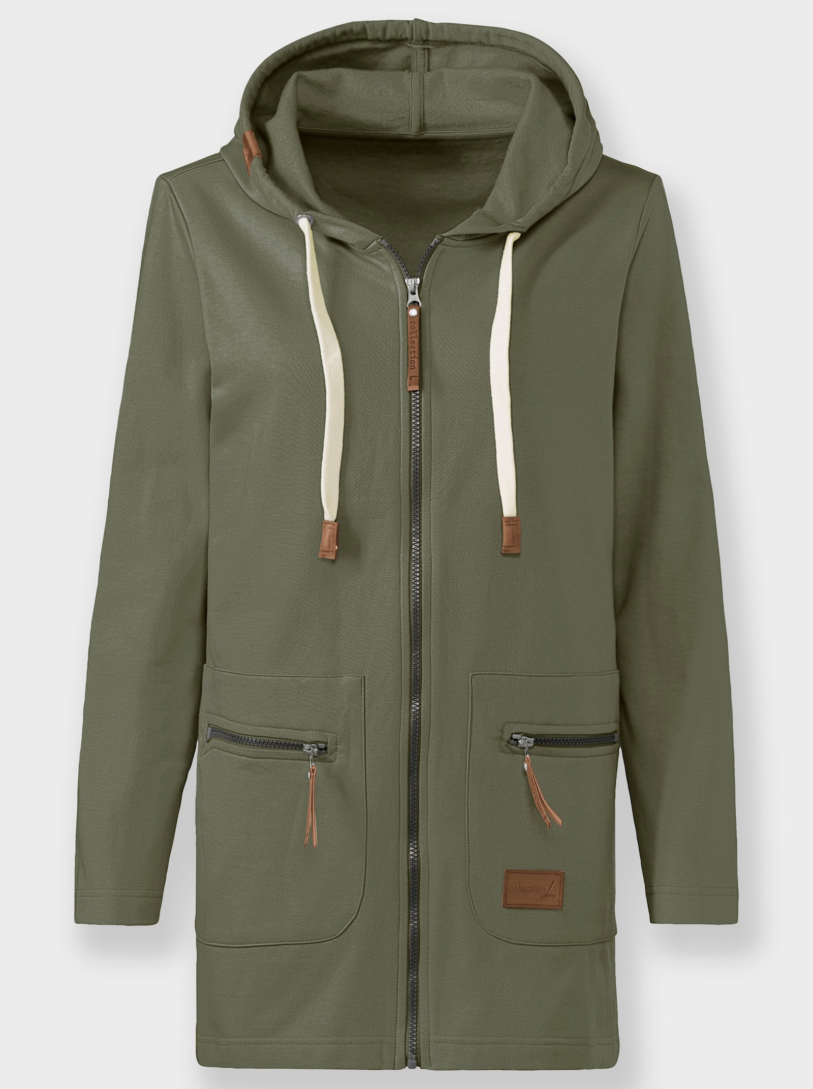 Sweatjacke in Longform - khaki