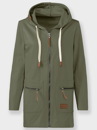 Sweatjacke in Longform - khaki