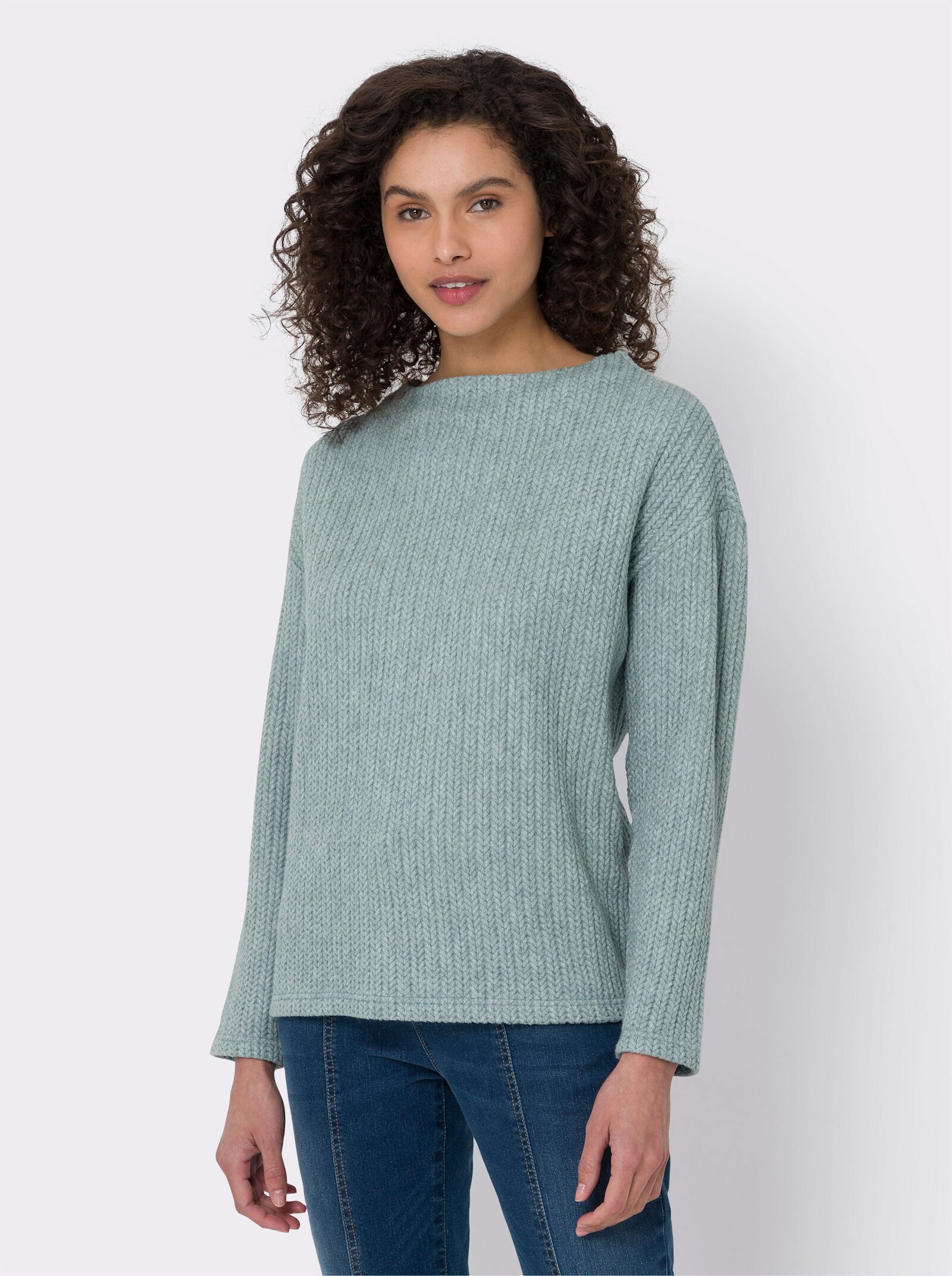 heine Shirt met lange mouwen in tricotlook - jade/ecru gemêleerd