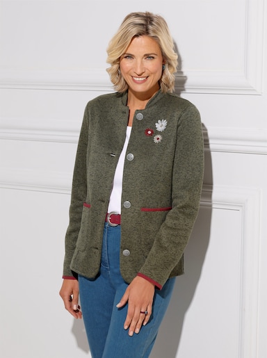 Blazer met bloemenborduursel - kaki gemêleerd