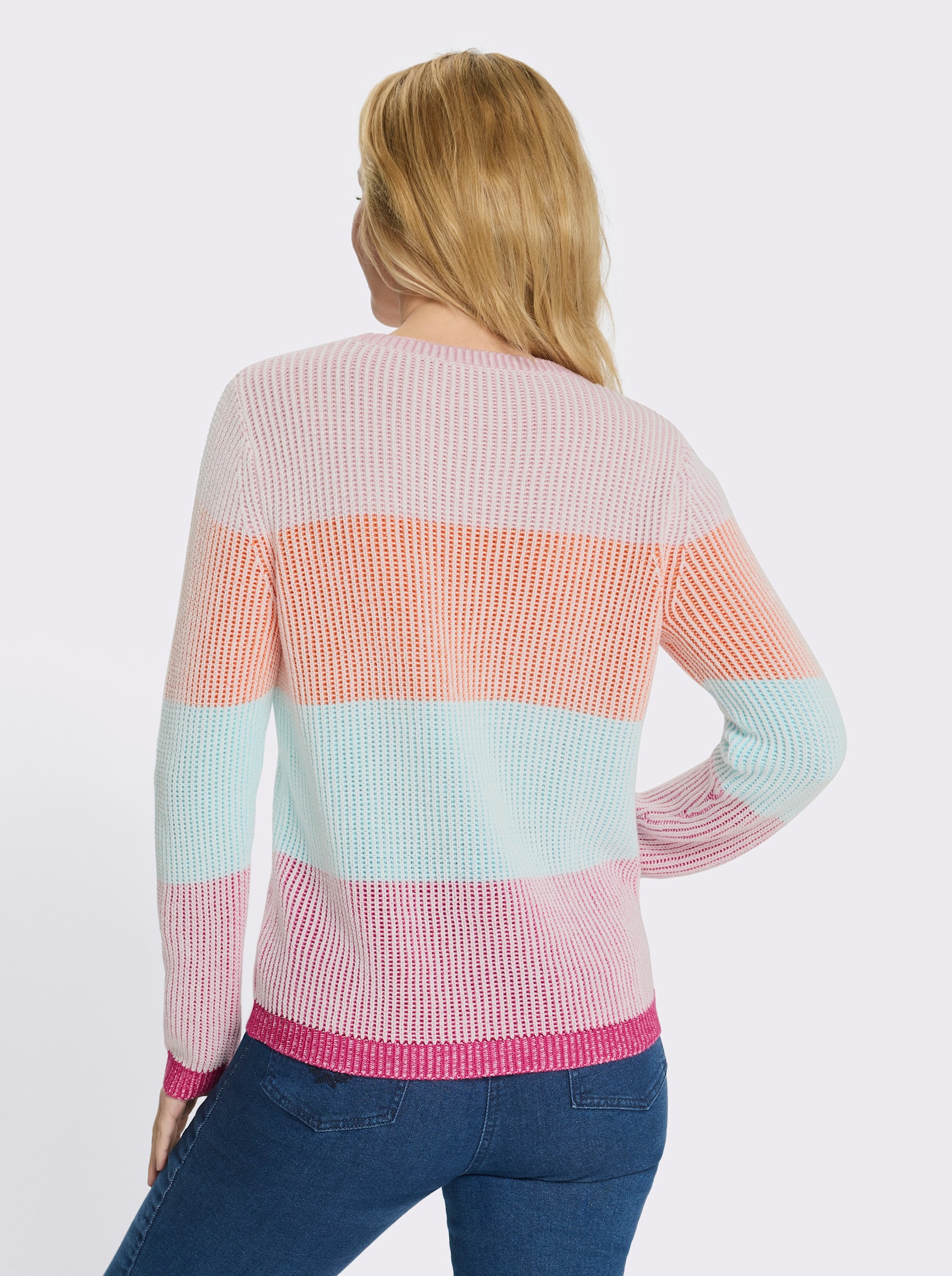 Langarm-Pullover mit Blockstreifen - fuchsia-aquamarin-gemustert