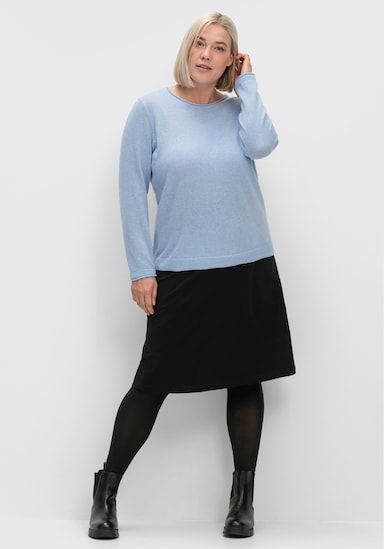Kaschmirpullover mit Rollkanten - blau-meliert