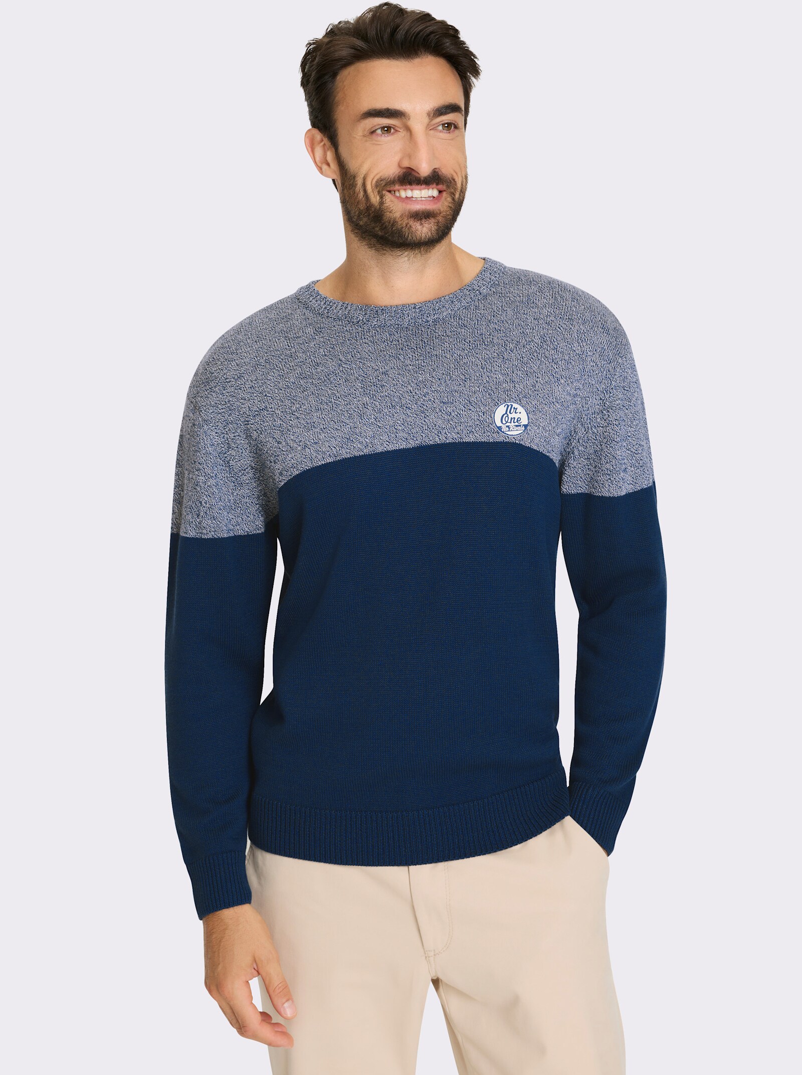 Catamaran Rundhalspullover mit Patch - dunkelblau-meliert