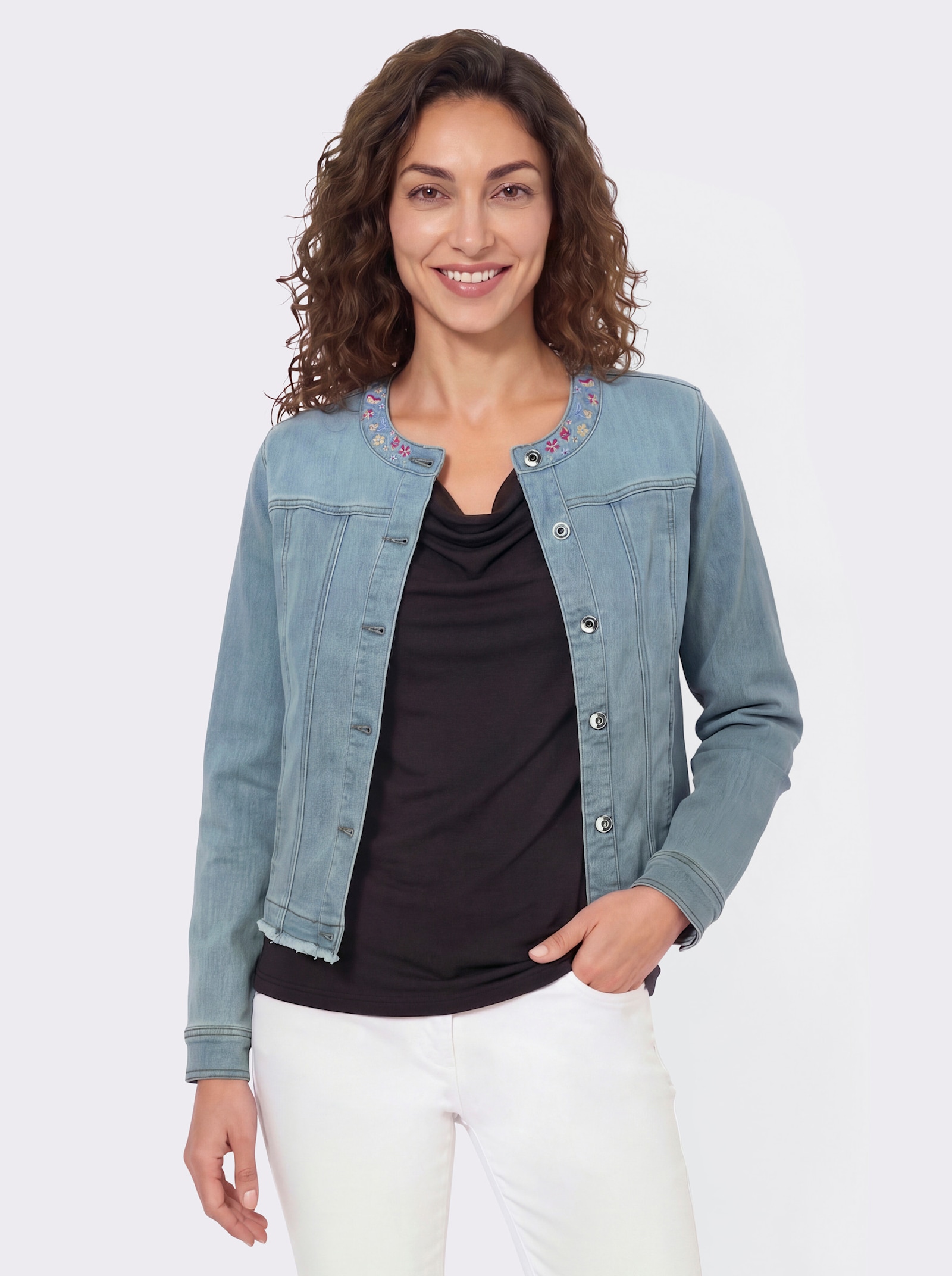 Jeansblazer mit Stickerei - blue-bleached