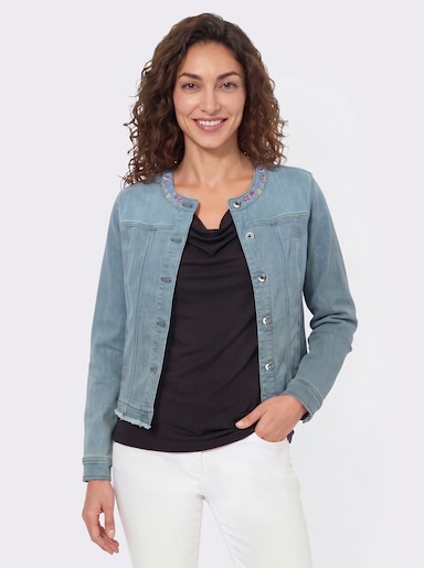 Jeansblazer mit Stickerei - blue-bleached