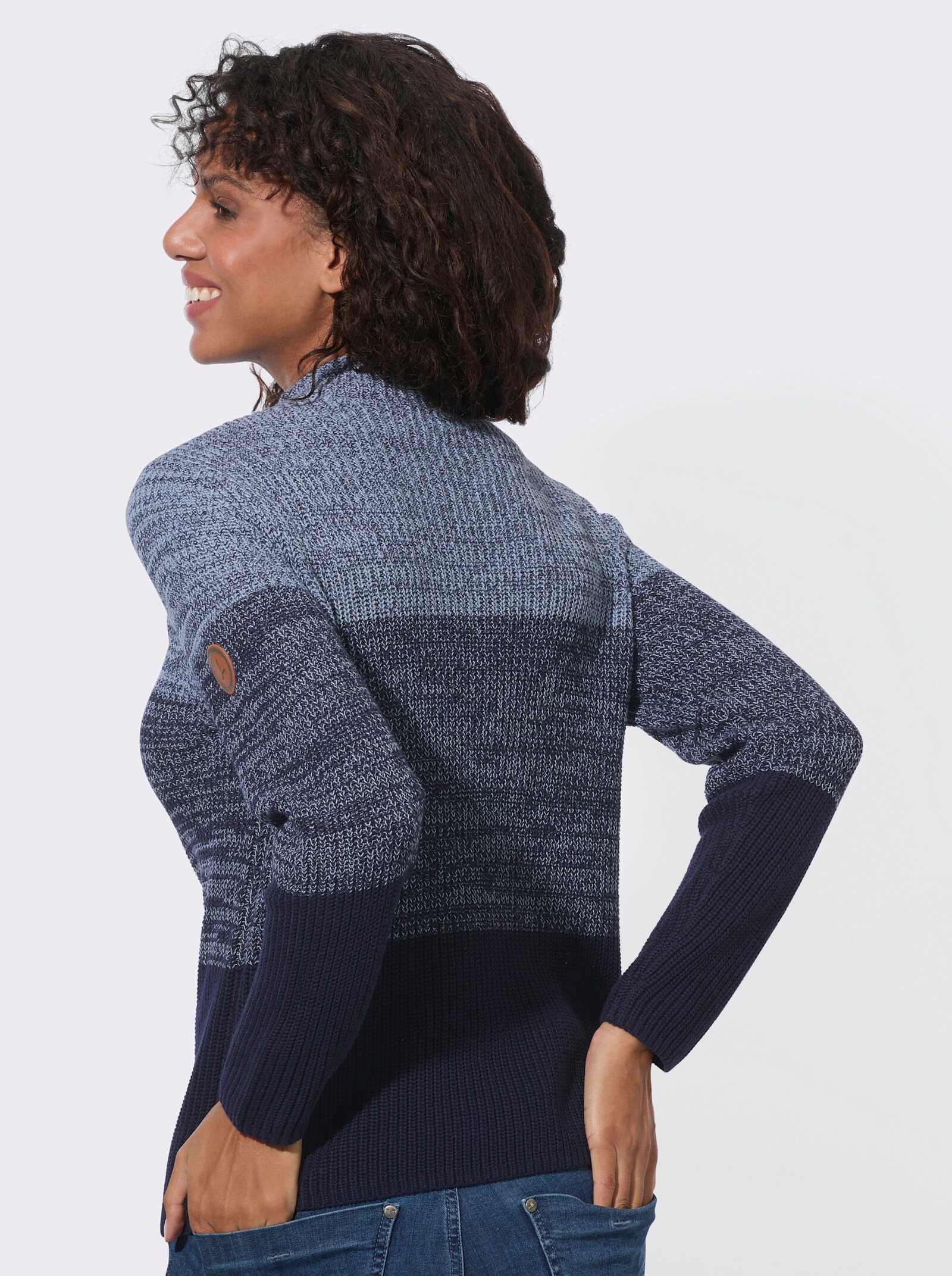 Stehkragenpullover mit Colourblocking - bleu-marine-geringelt