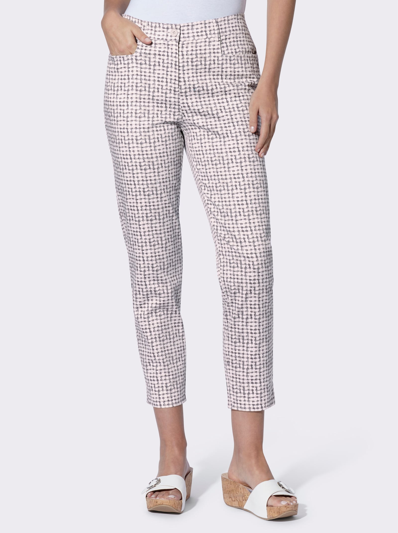 heine Druckhose mit Beinschlitzen - hellgrau-ecru-bedruckt