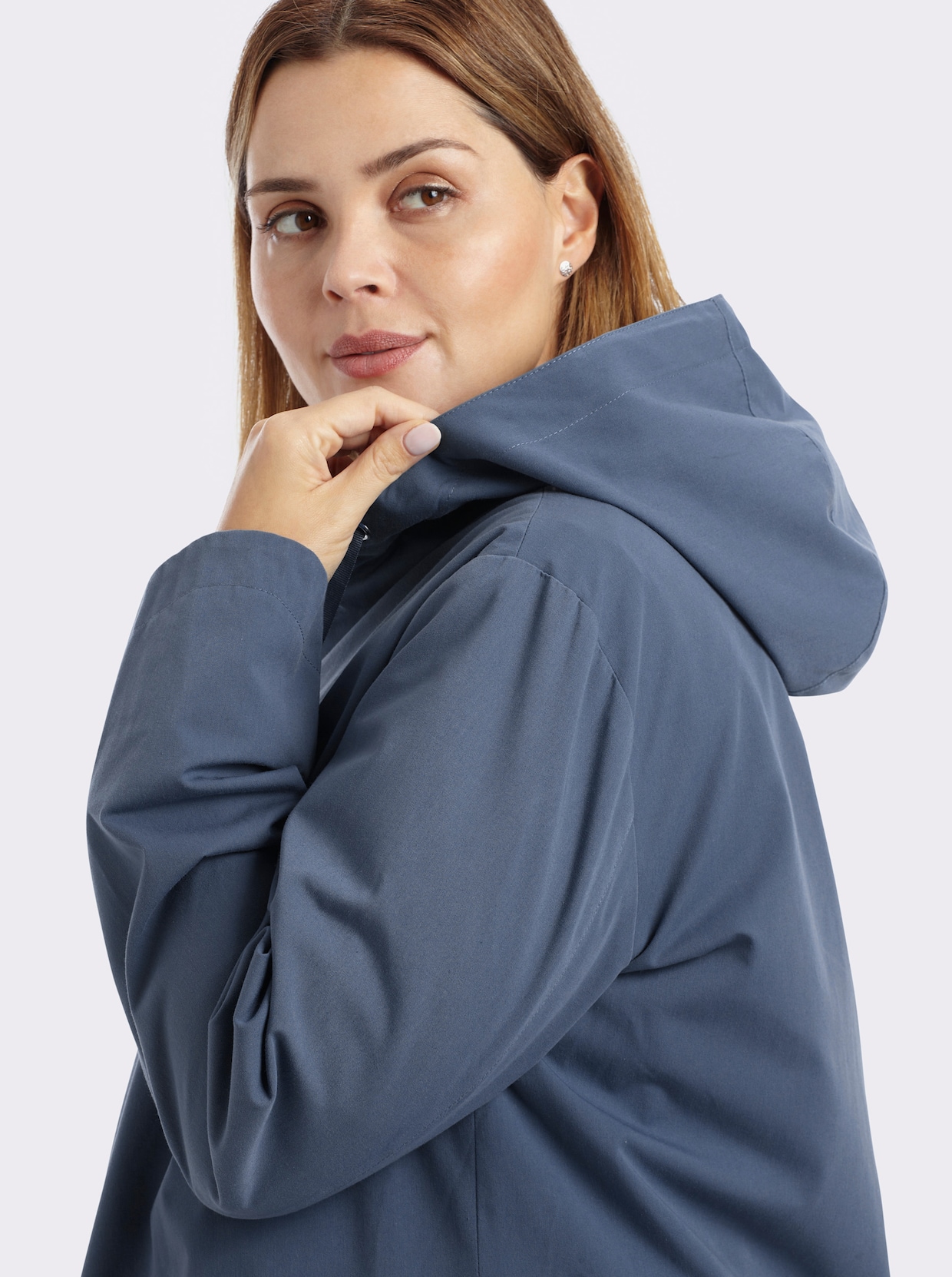 sheego Kapuzenjacke in leichter A-Linie - rauchblau