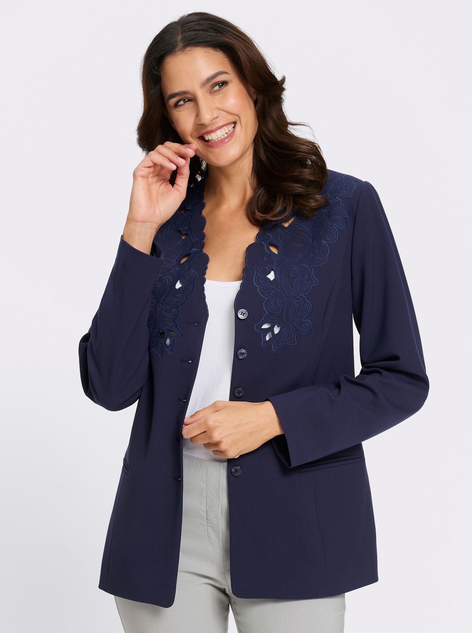 Longblazer mit Stickerei - marine