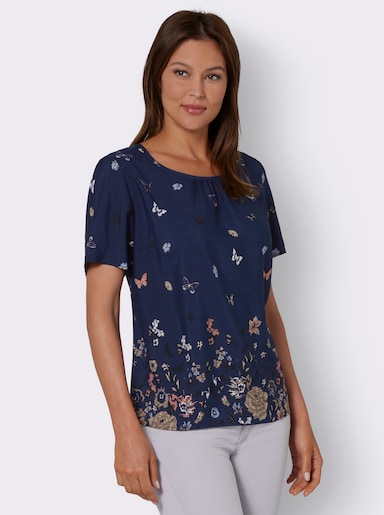 Comfortabele blouse - nachtblauw geprint