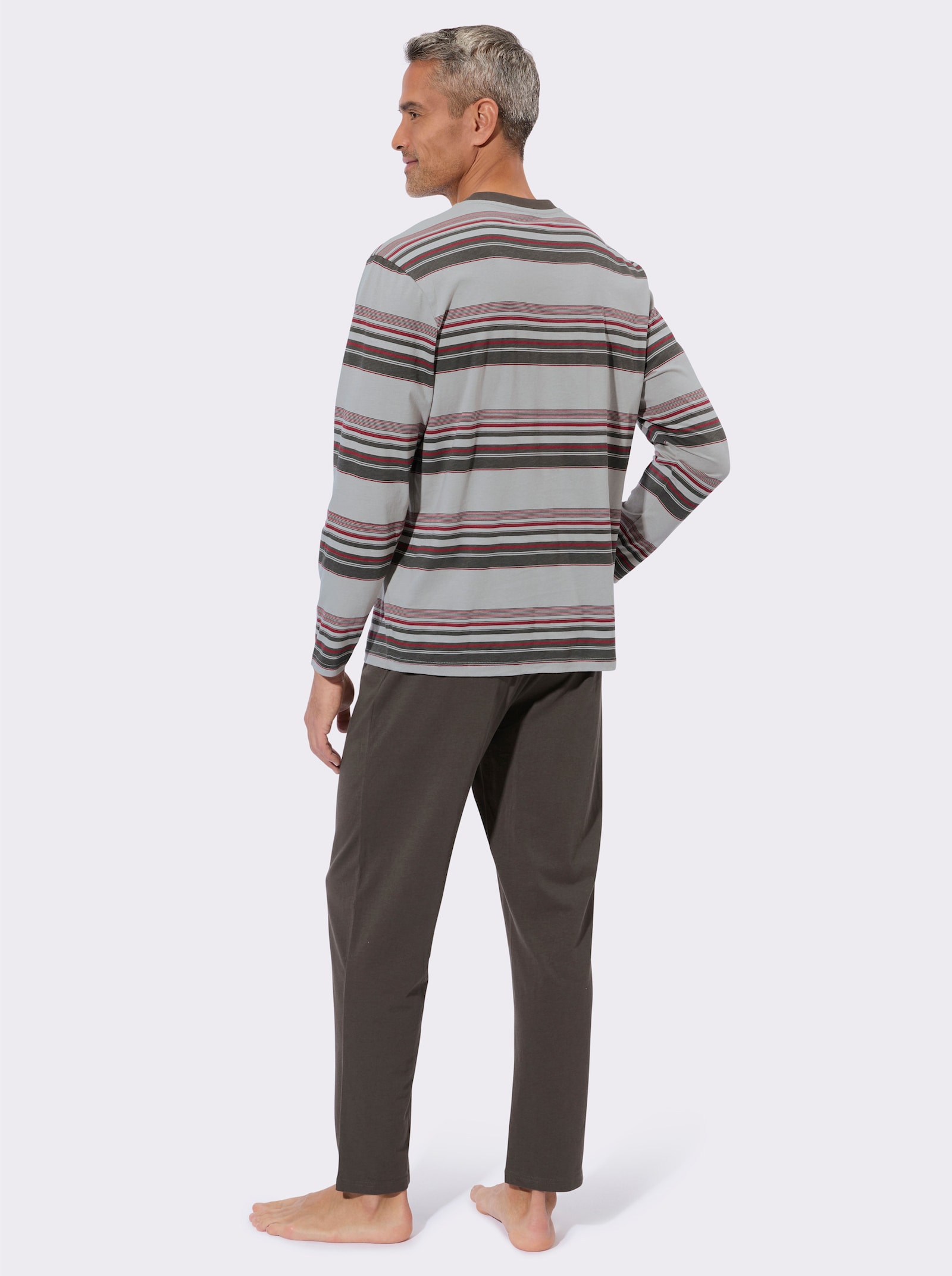 Pyžamo s rebrovaným výstrihom do V. - Striebrosivo-grafitové pruhy