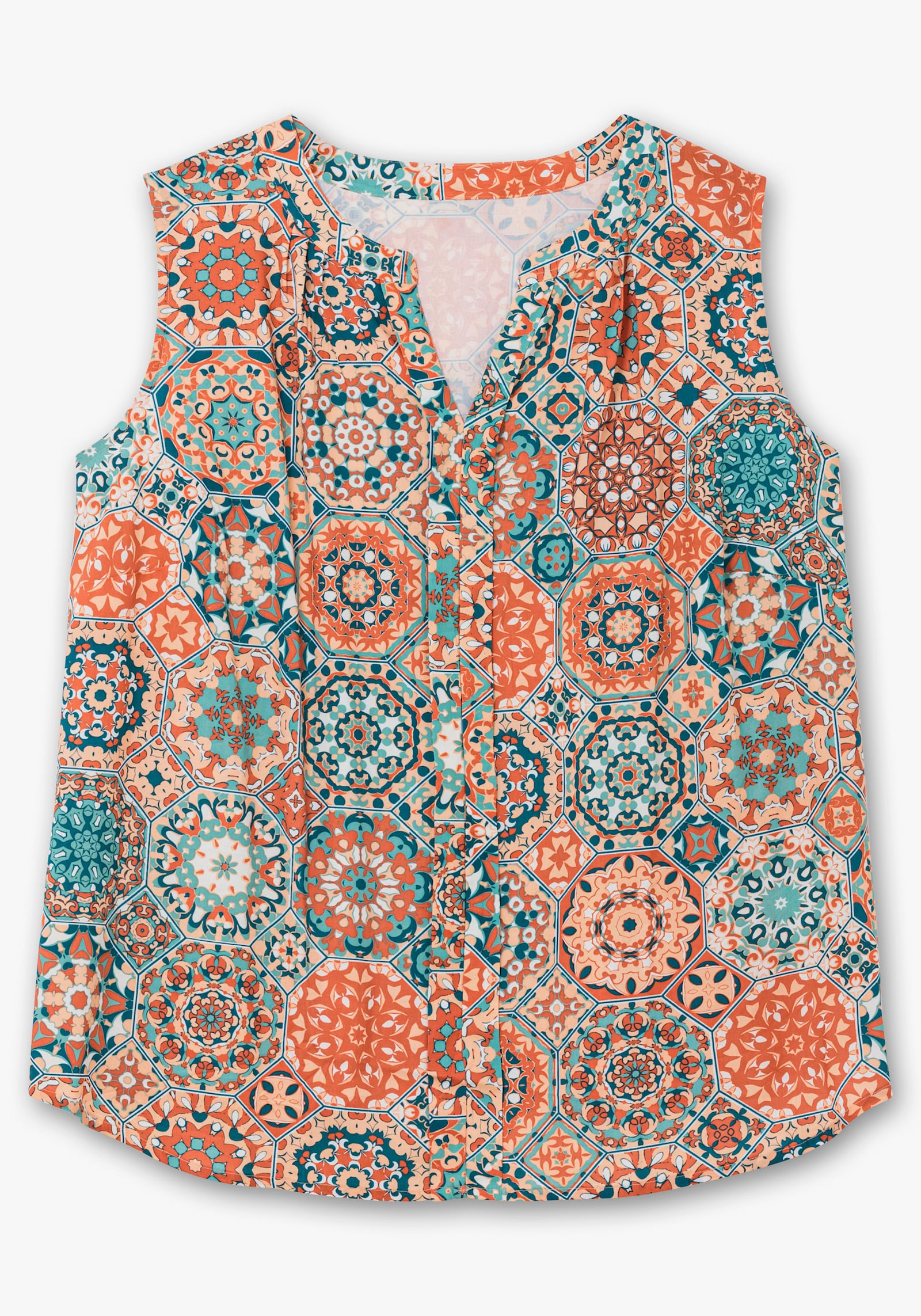 Blusentop in A-Form - apricot-salbei-bedruckt