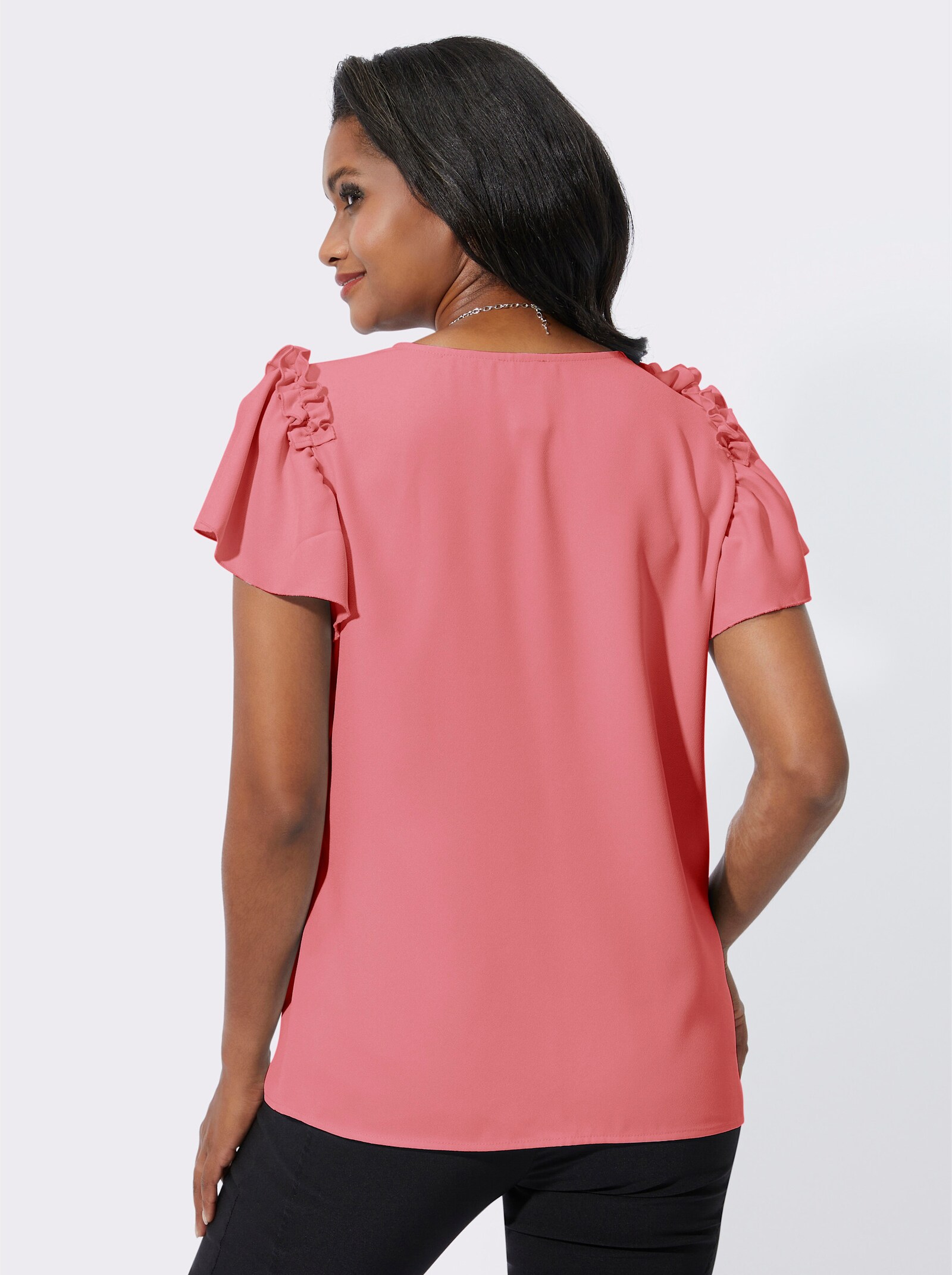 Kurzarmbluse mit Blüten-Applikation - flamingo