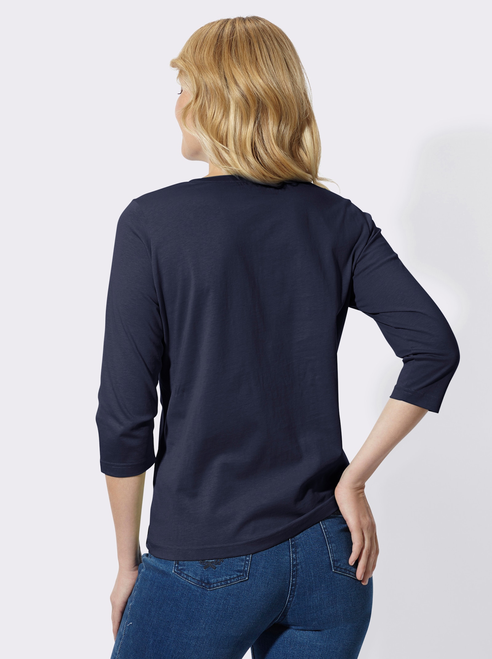 3/4-Arm-Shirt mit kurzer Knopfleiste - marine