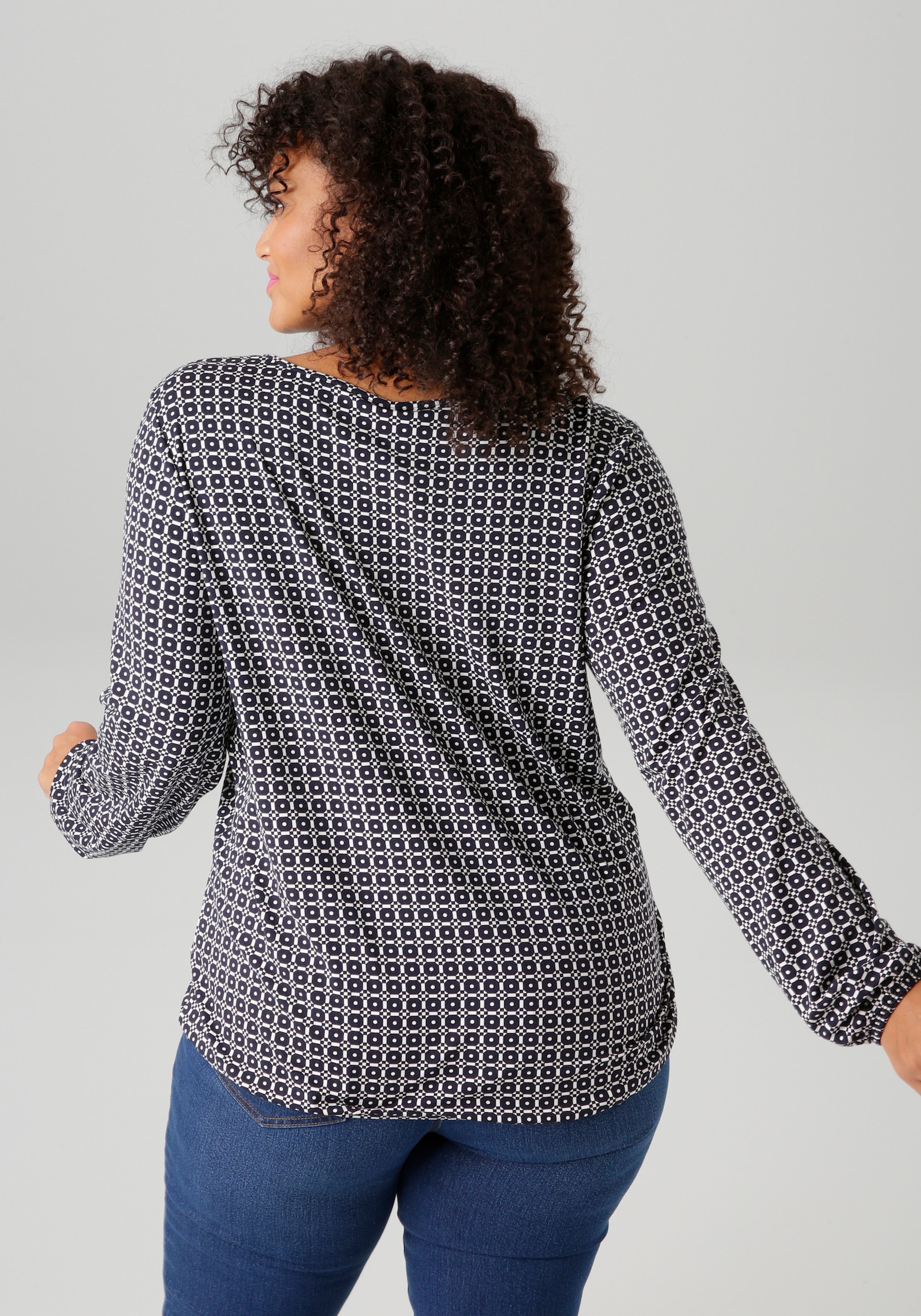 Aniston PLUS Langarmshirt - schwarz-weiß