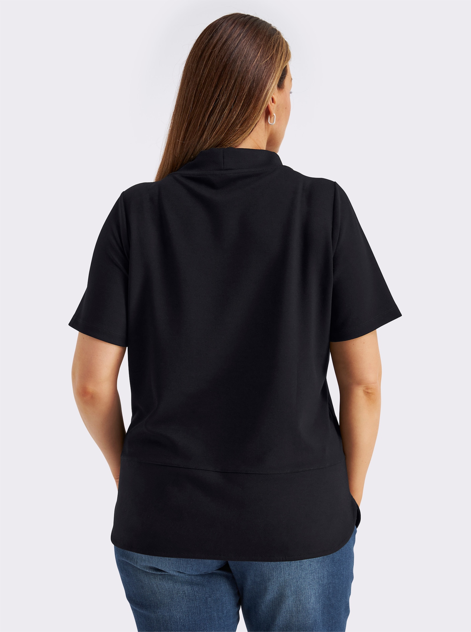 Kurzarmshirt mit Stehkragen - schwarz