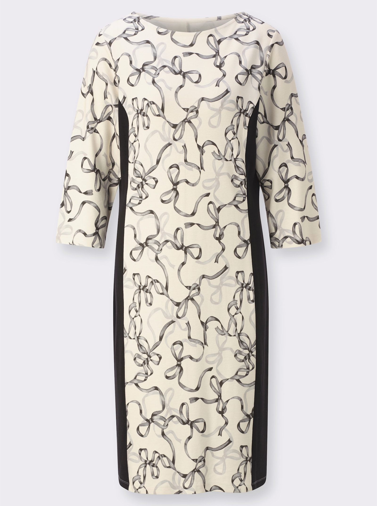 Jerseykleid mit seitlichen Uni-Einsätzen - champagner-graphit-bedruckt