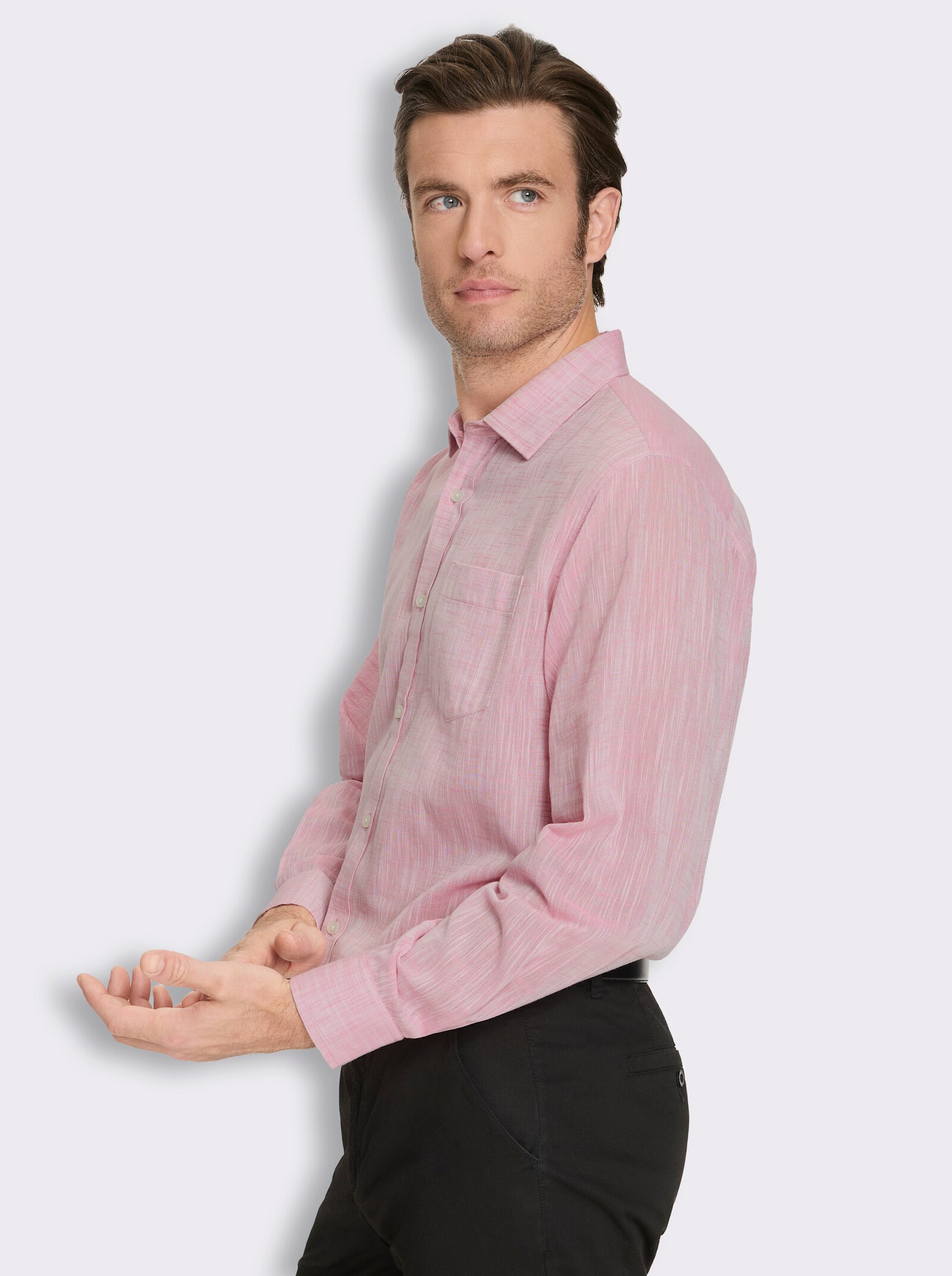 Marco Donati Langarmhemd in Two-tone-Flammgarn - altrosa