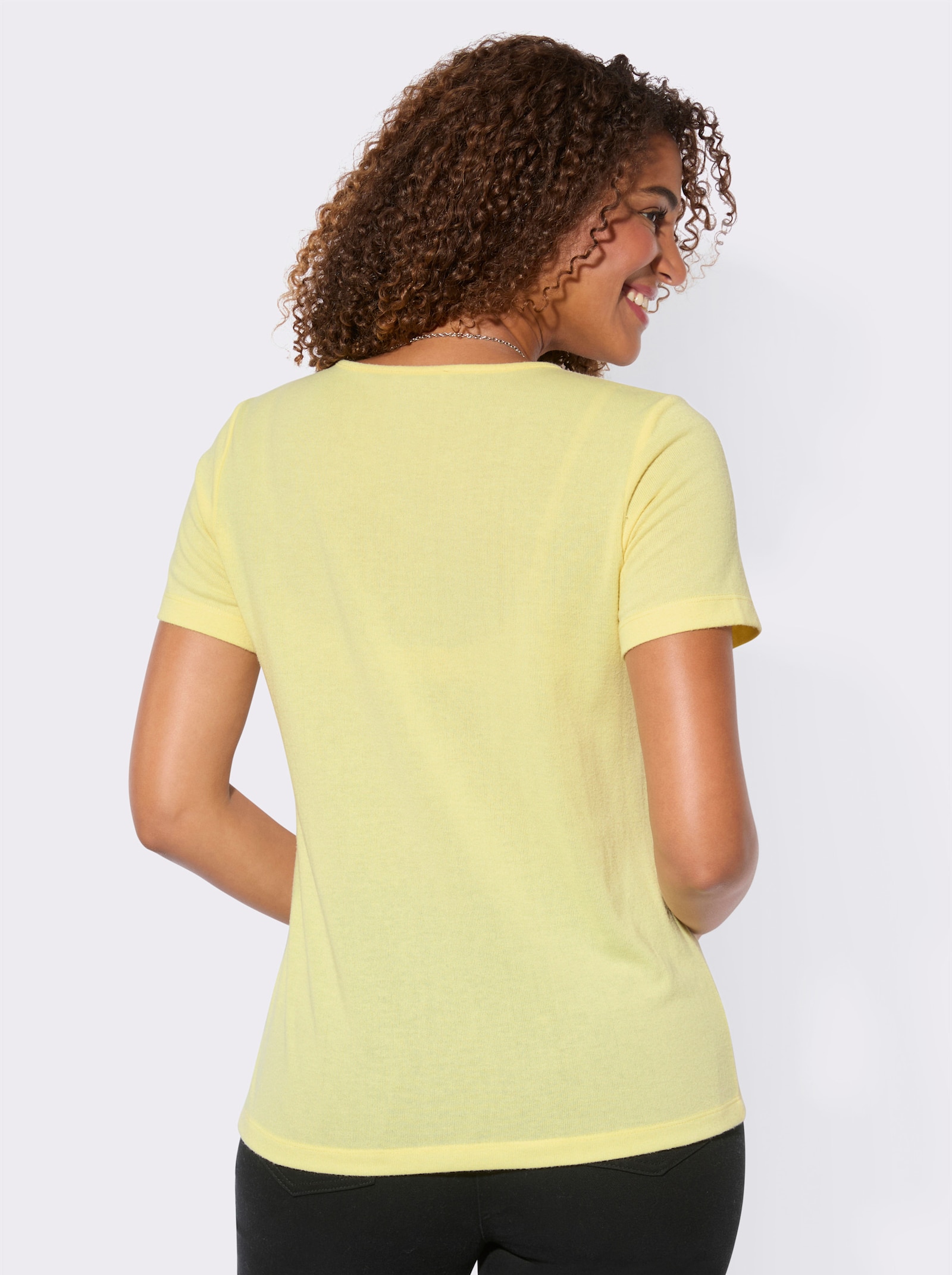 Kurzarmshirt mit Polokragen - zitrone