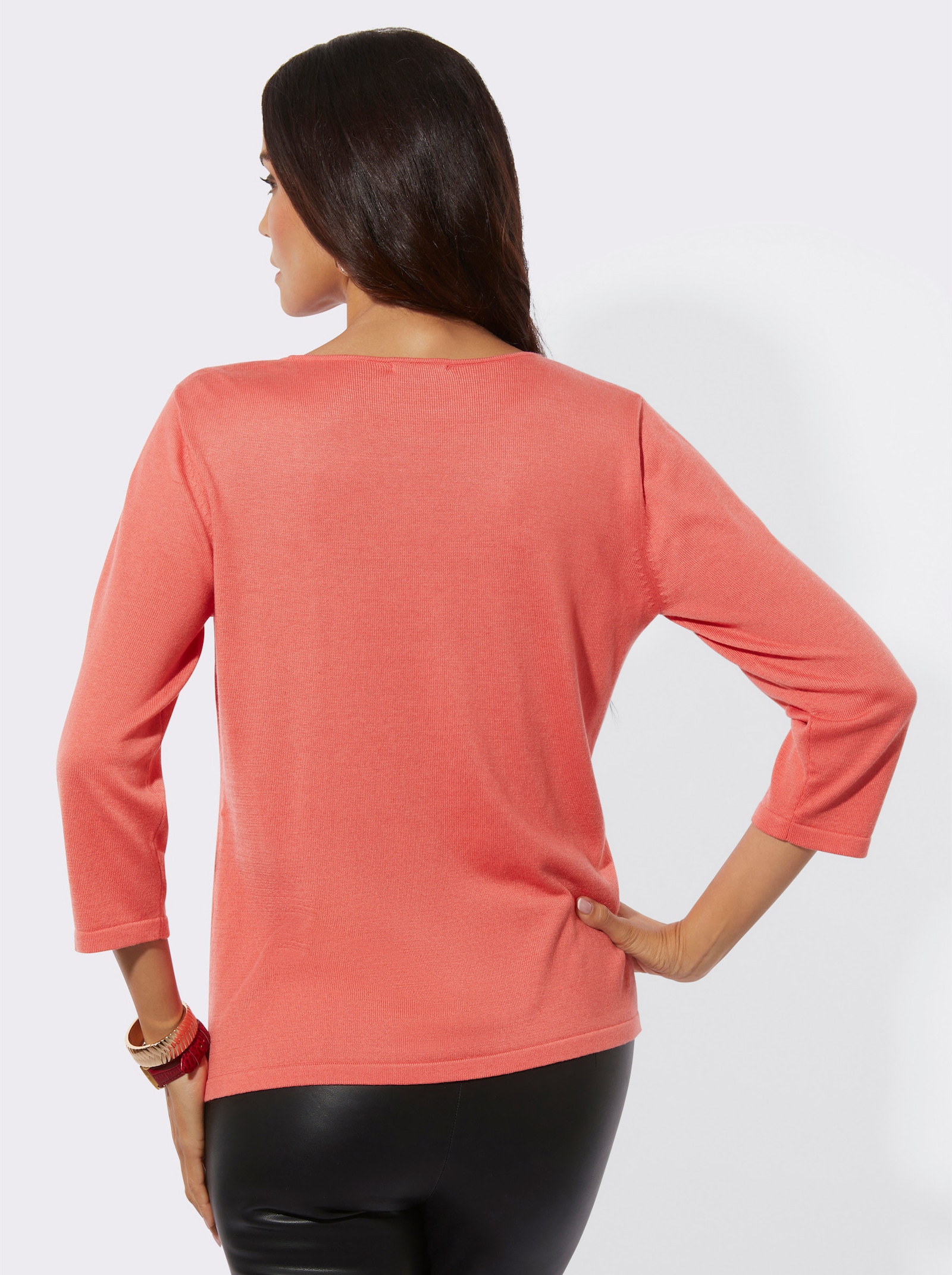 Feinstrickpullover mit Metallsteinchen - koralle