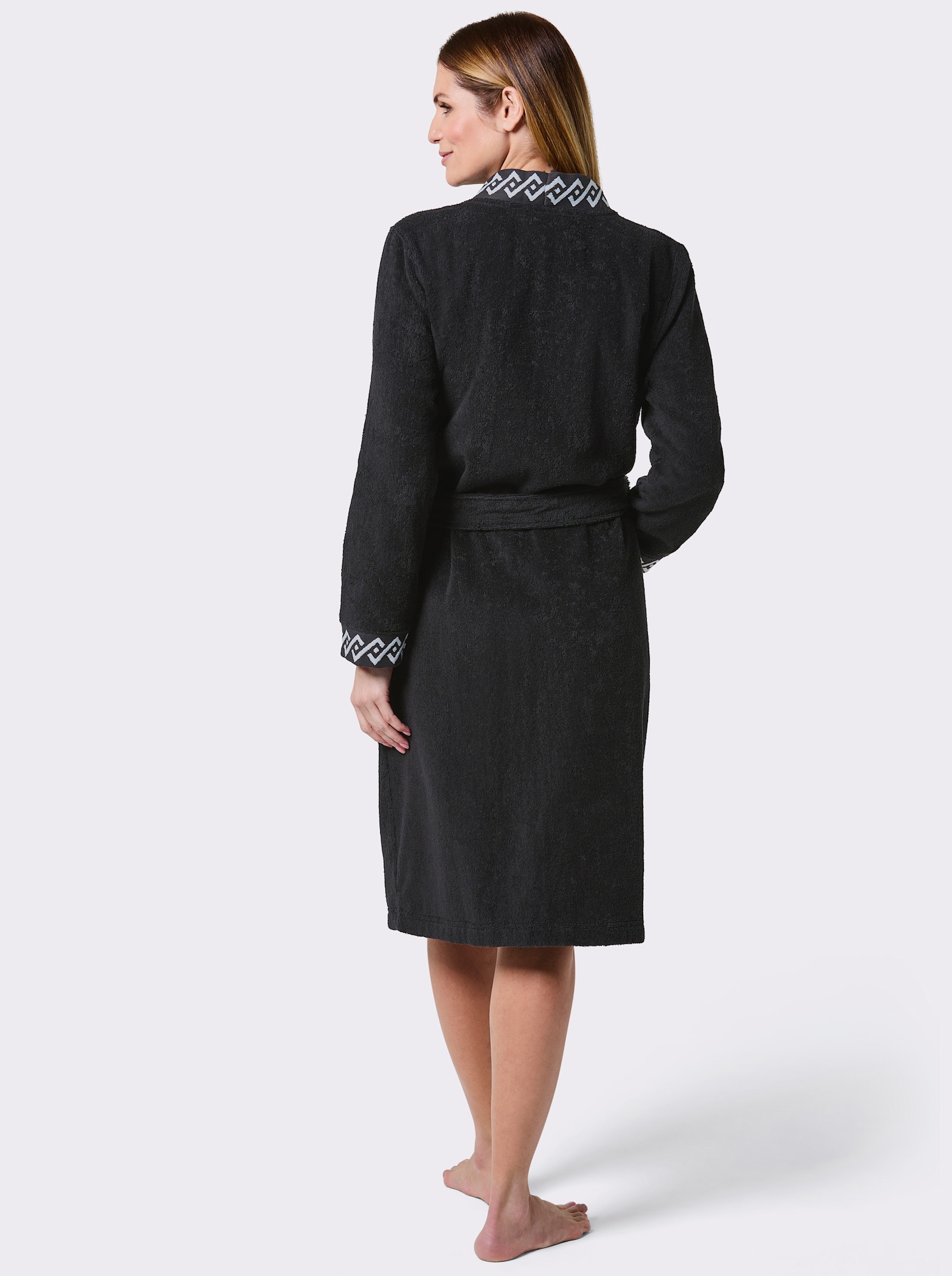 feel good Damenbademantel mit Webblende - schwarz-weiß