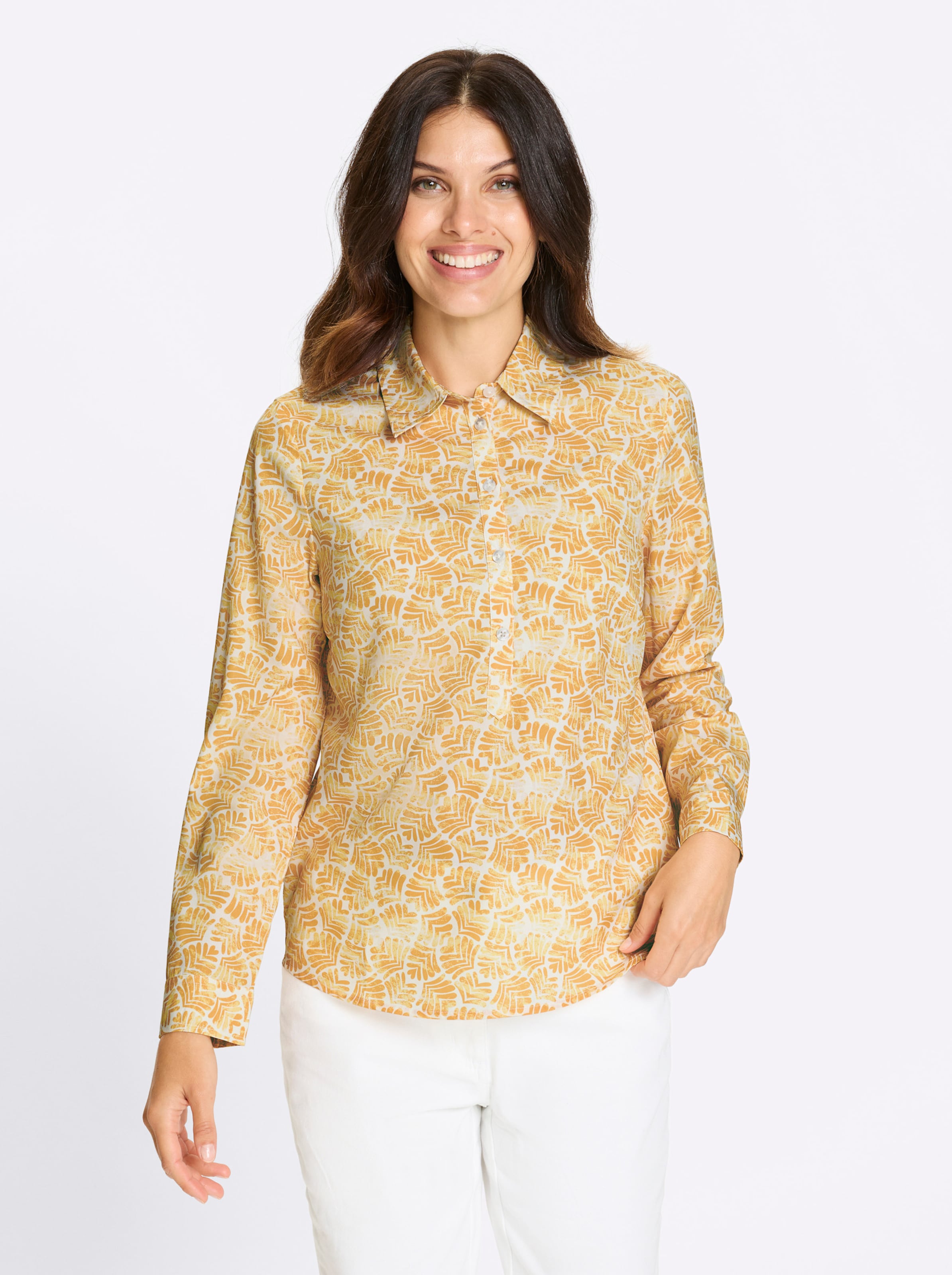 Shirt met lange mouwen en golfpatroon in ecru/hemels blauw bedrukt | Your Look... for less
