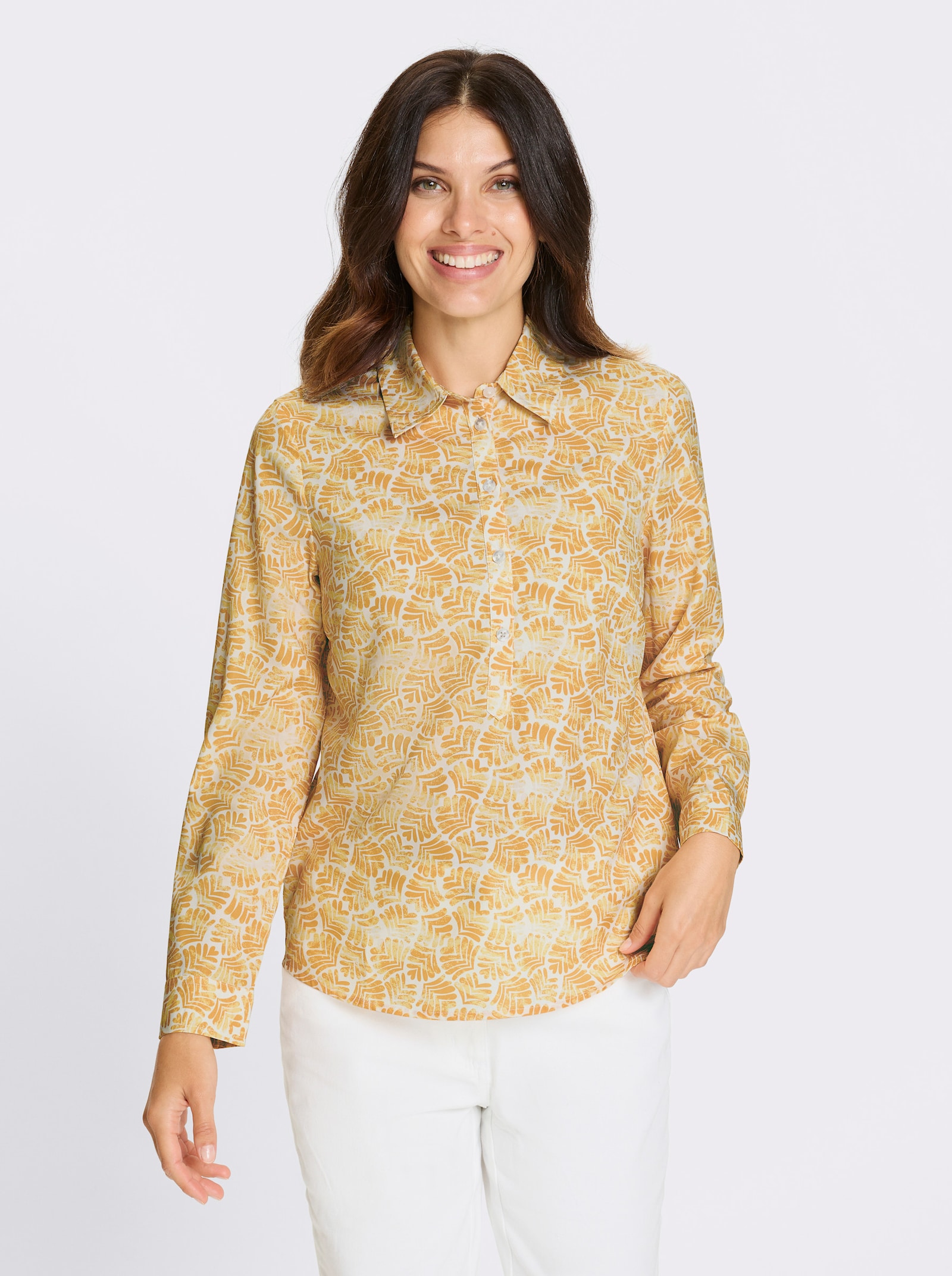Blouse met lange mouwen in comfortmodel - geel/wit bedrukt