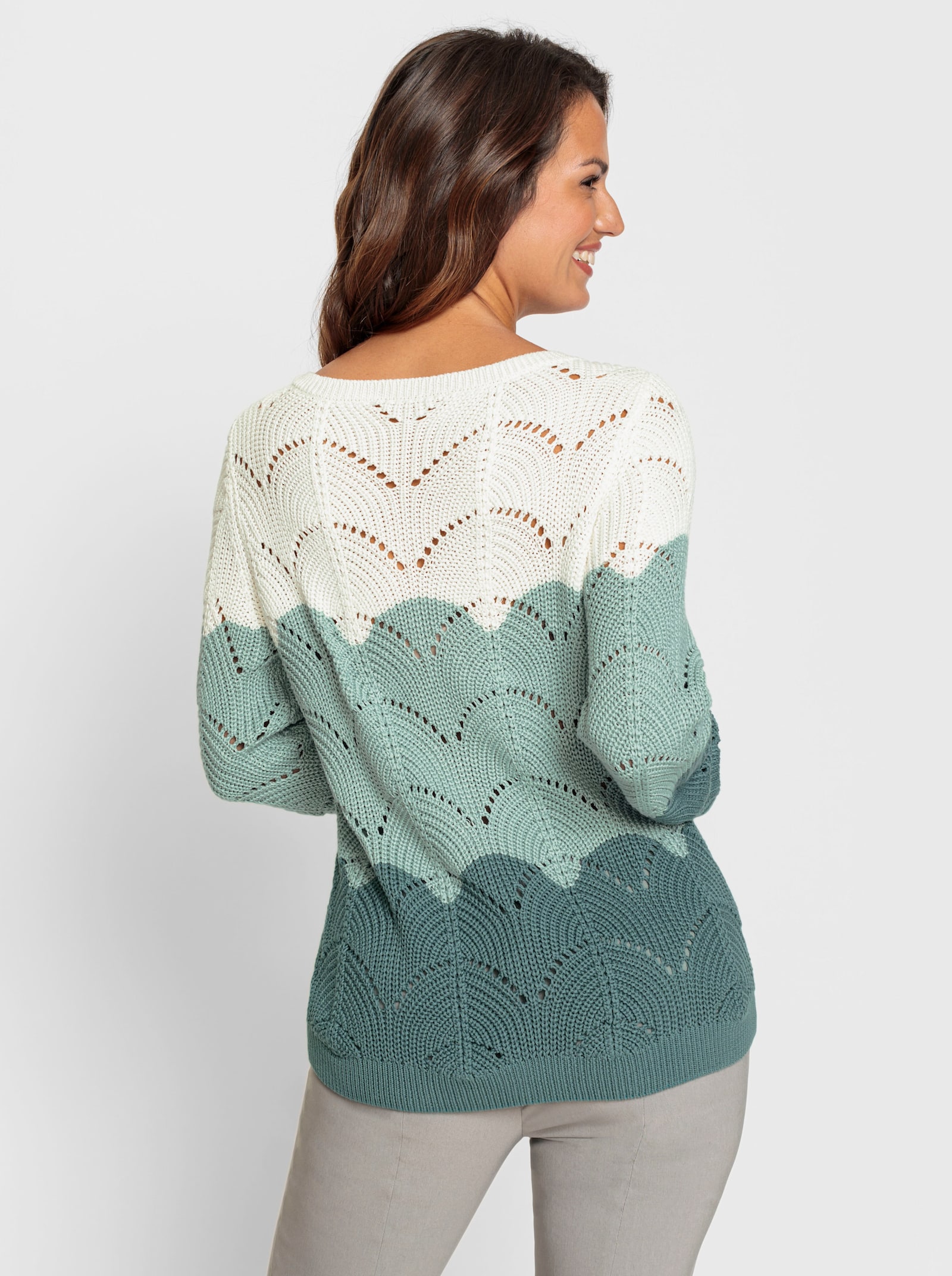 Ajourpullover mit Farbverlauf - jade-ecru-gemustert
