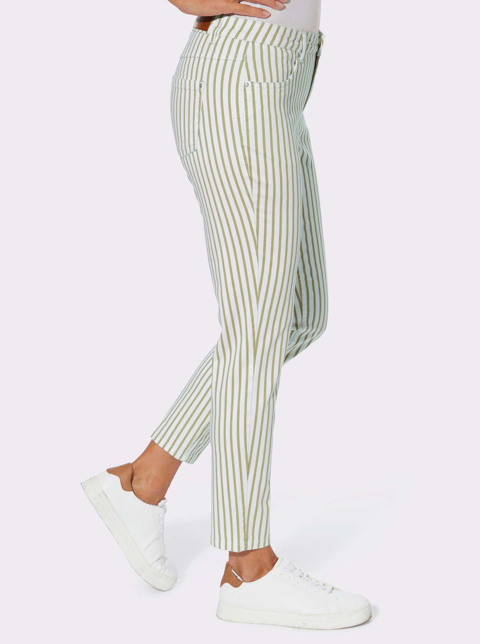 Hose in knöchelfreier Länge - schilf-ecru-gestreift