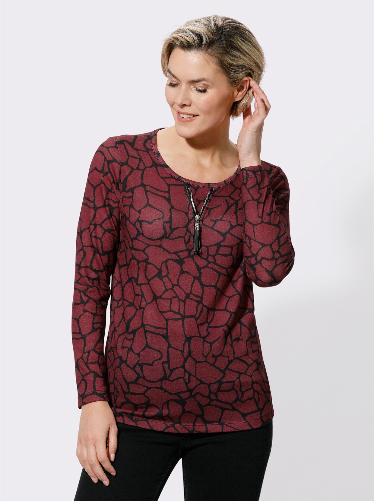 Shirt met lange mouwen - bordeaux/zwart gedessineerd