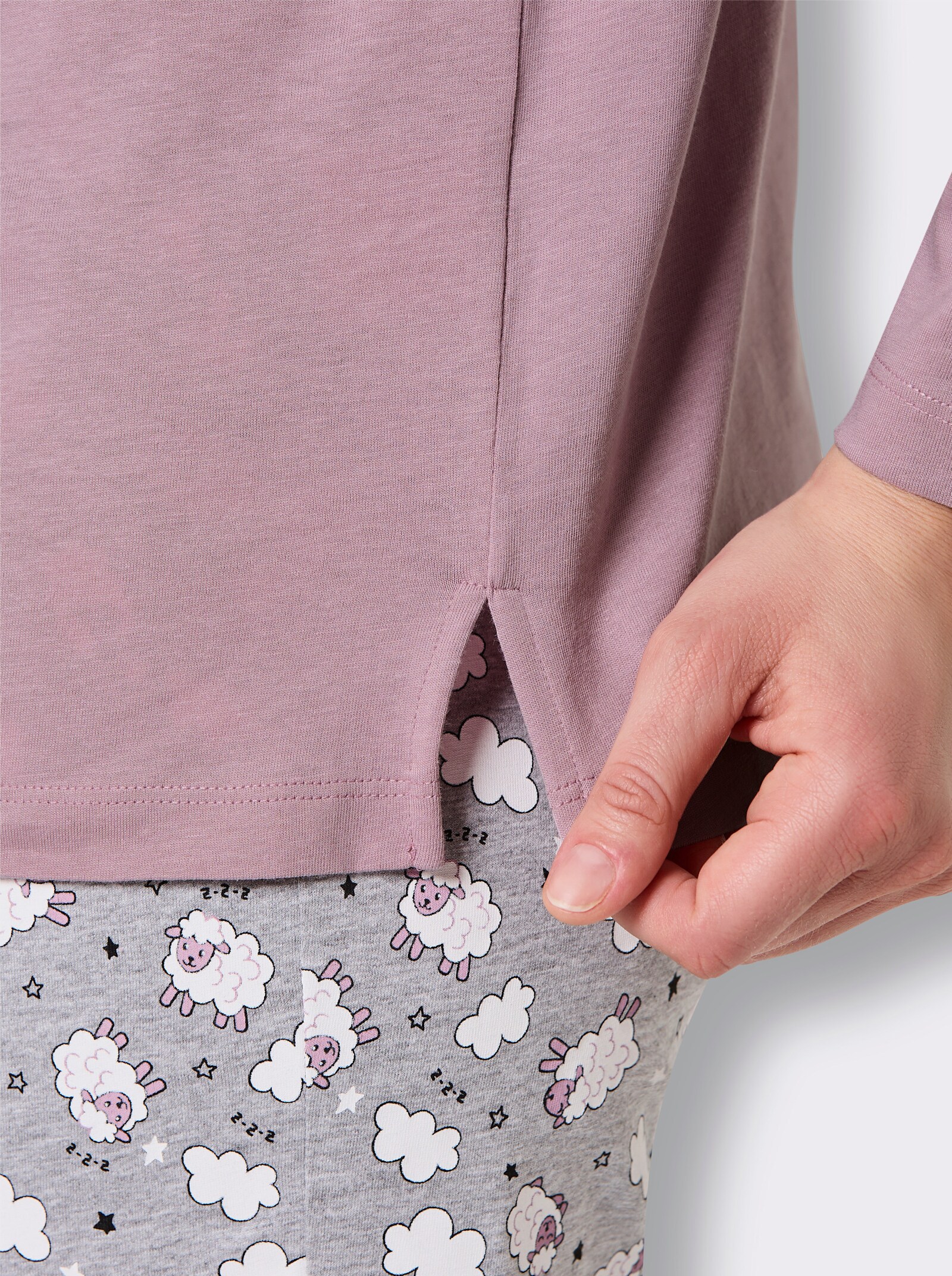 wäschepur Schlafanzüge mit Schäfchen-Print - mauve-grau-meliert + violett