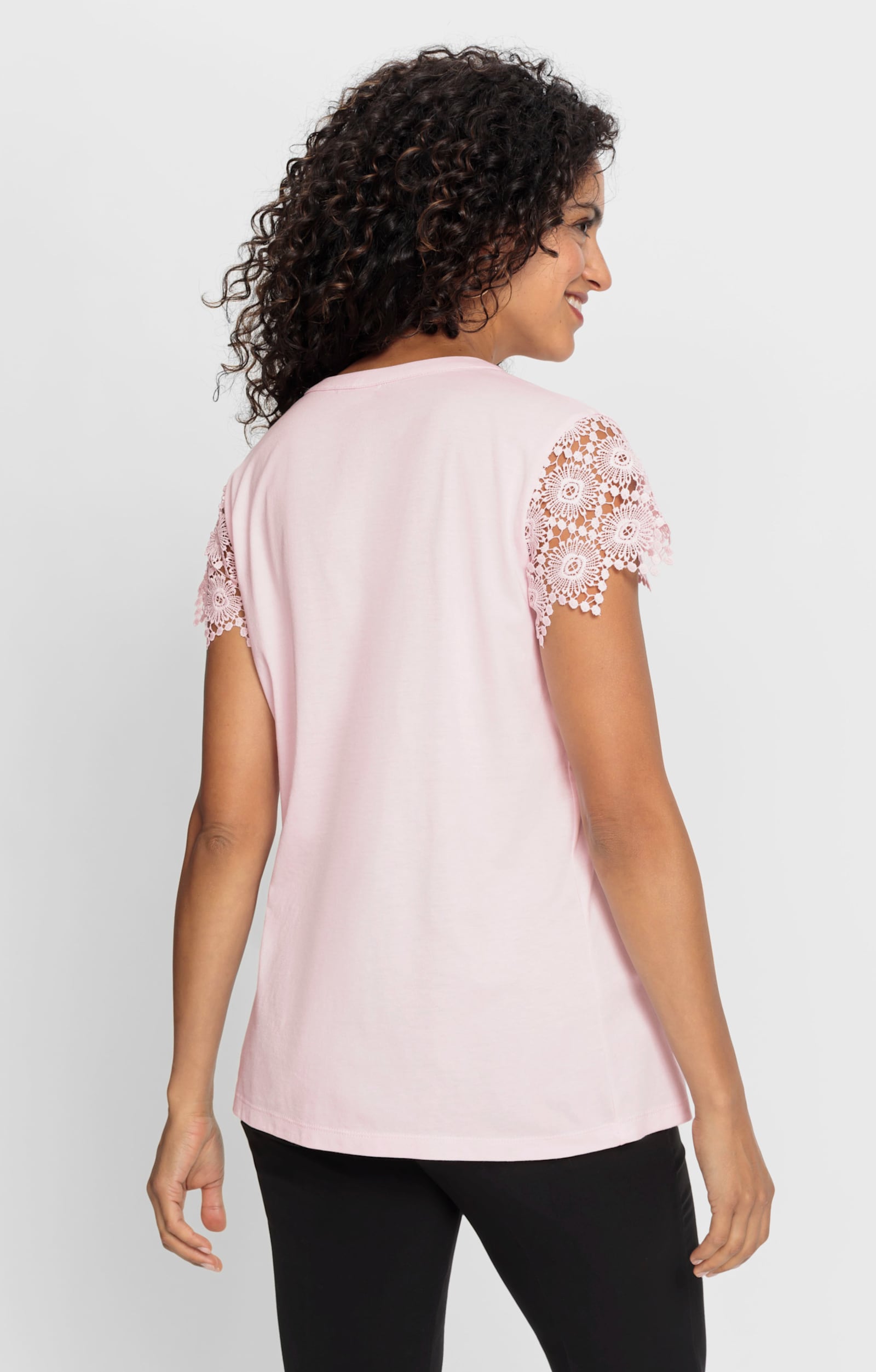 Kurzarmshirt mit Flügelärmeln aus Spitze - hellrosé