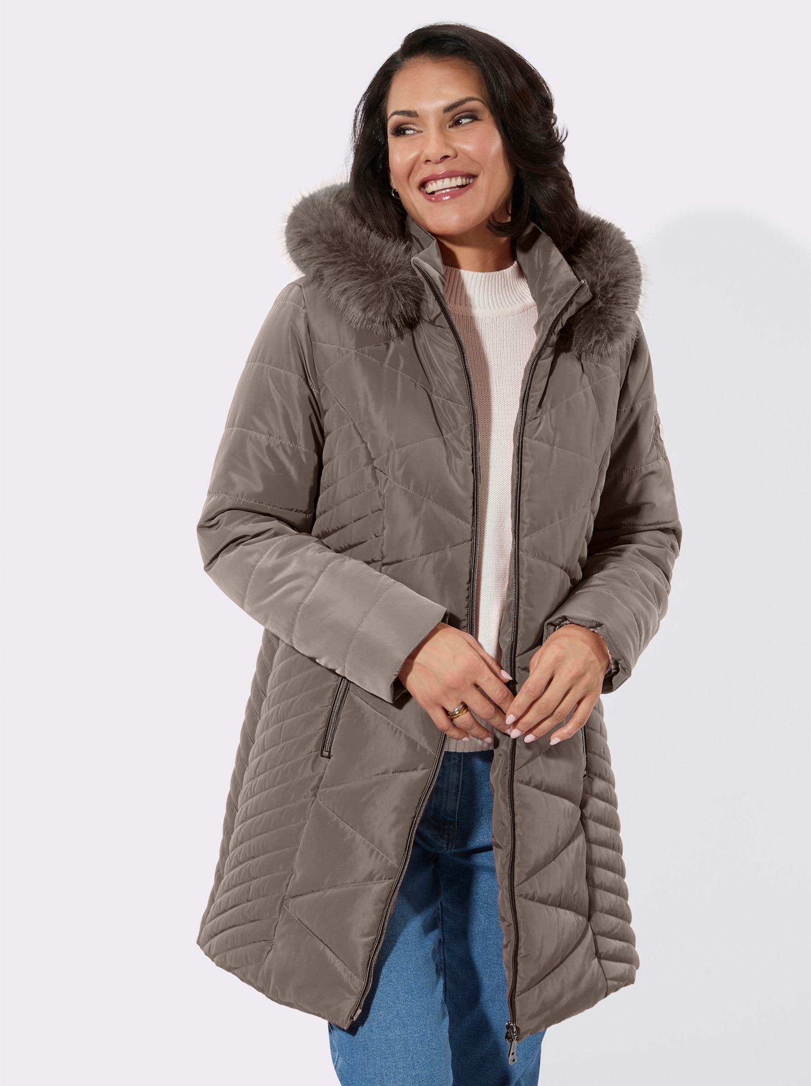 Longjacke mit abnehmbarer Kapuze - taupe