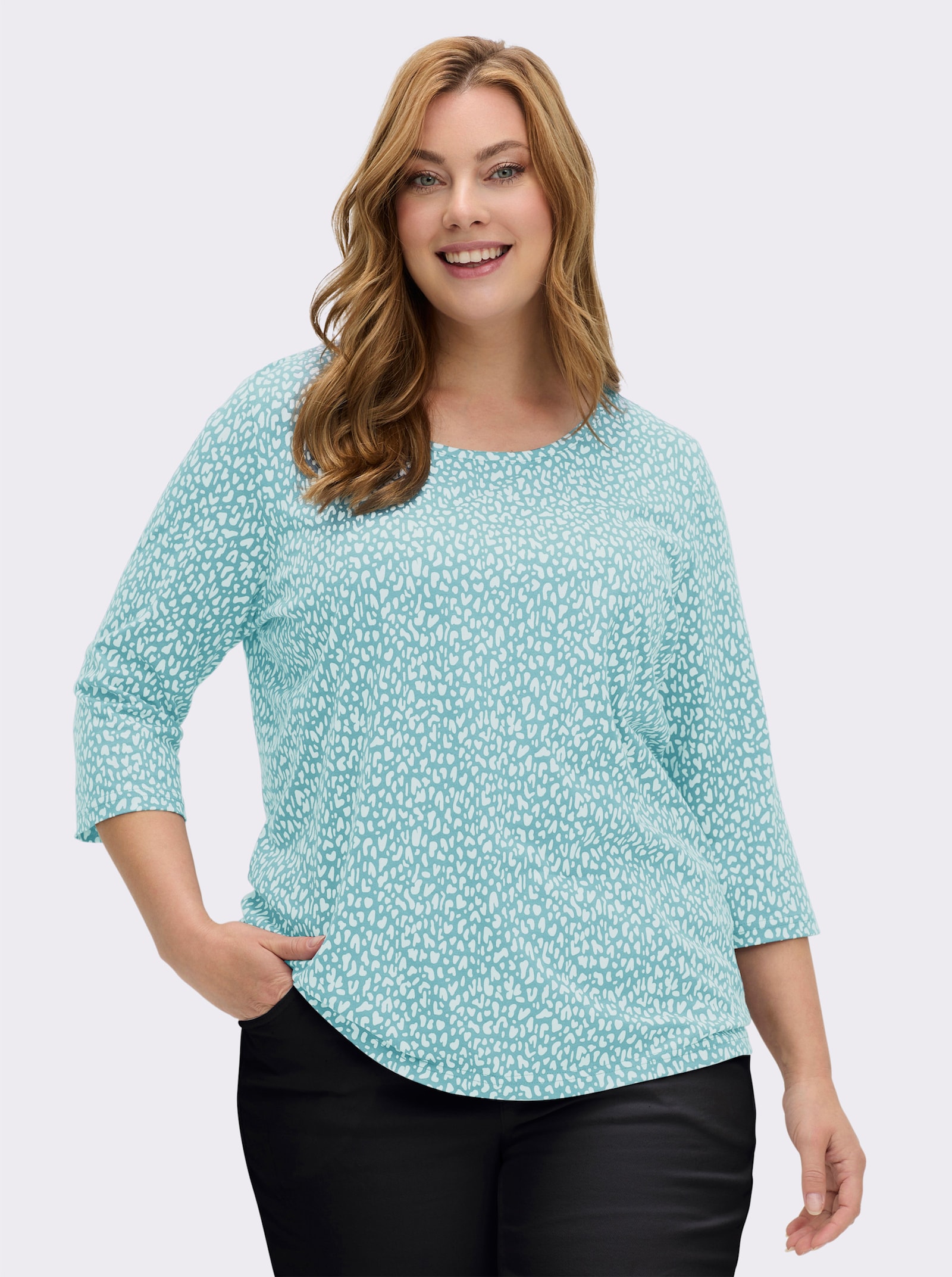 3/4-Arm-Shirt mit Minimal-Druck - weiß-ozean-bedruckt