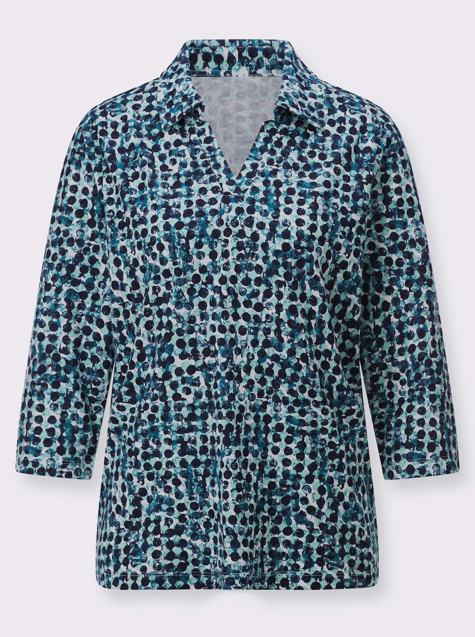 Poloshirt mit GOTS-Zertifizierung - aquapetrol-ecru-bedruckt