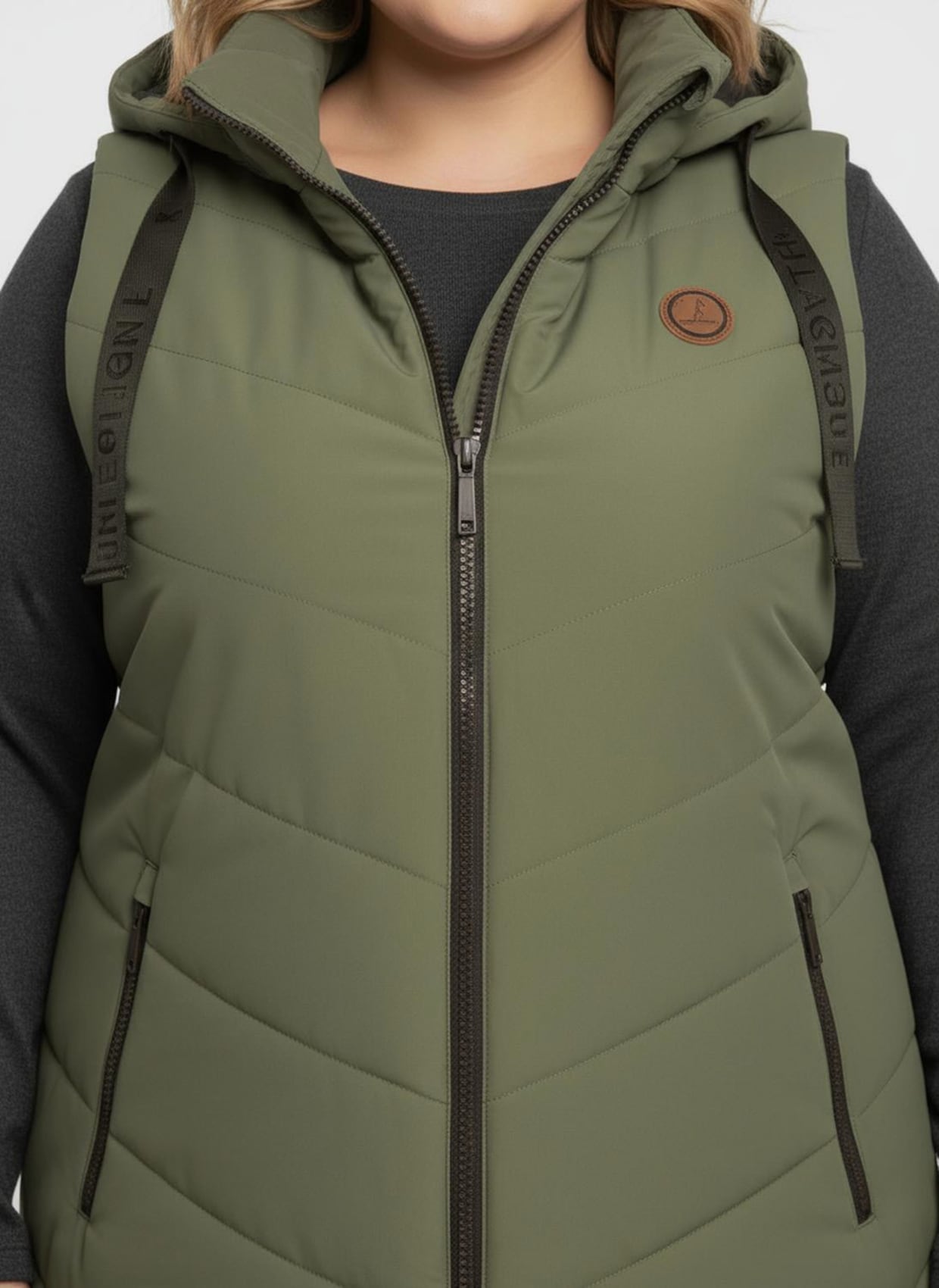 Longweste mit V-Steppung - khaki