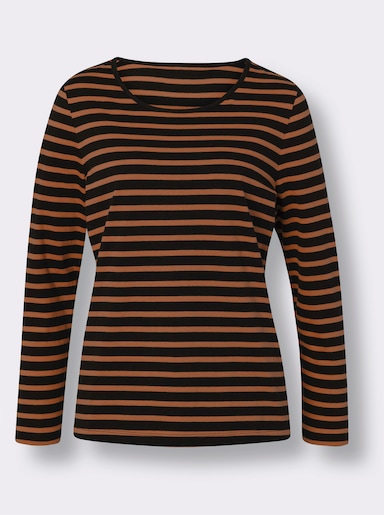 Ringelshirt - cognac-schwarz-geringelt
