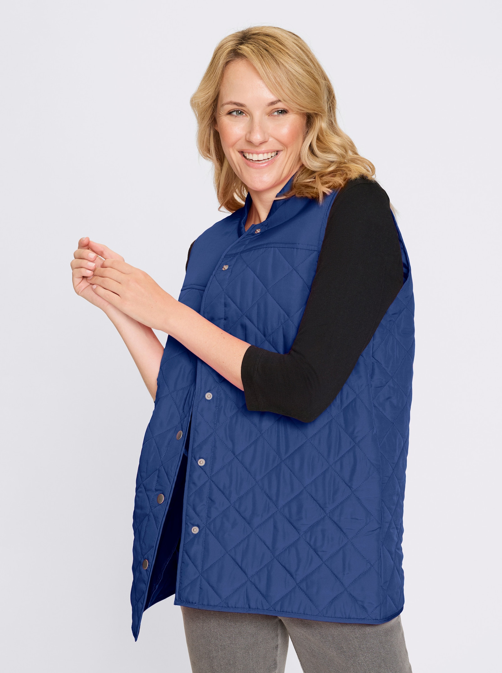 Longweste mit Stepp-Muster - jeansblau