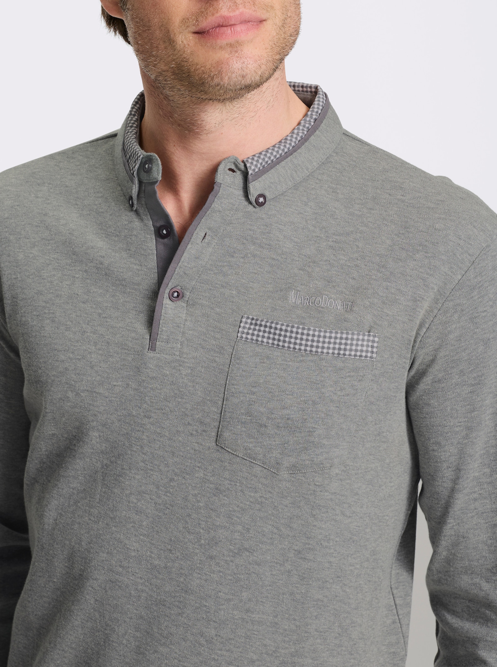 Marco Donati Langarmshirt mit Button-Down-Kragen - grau-meliert