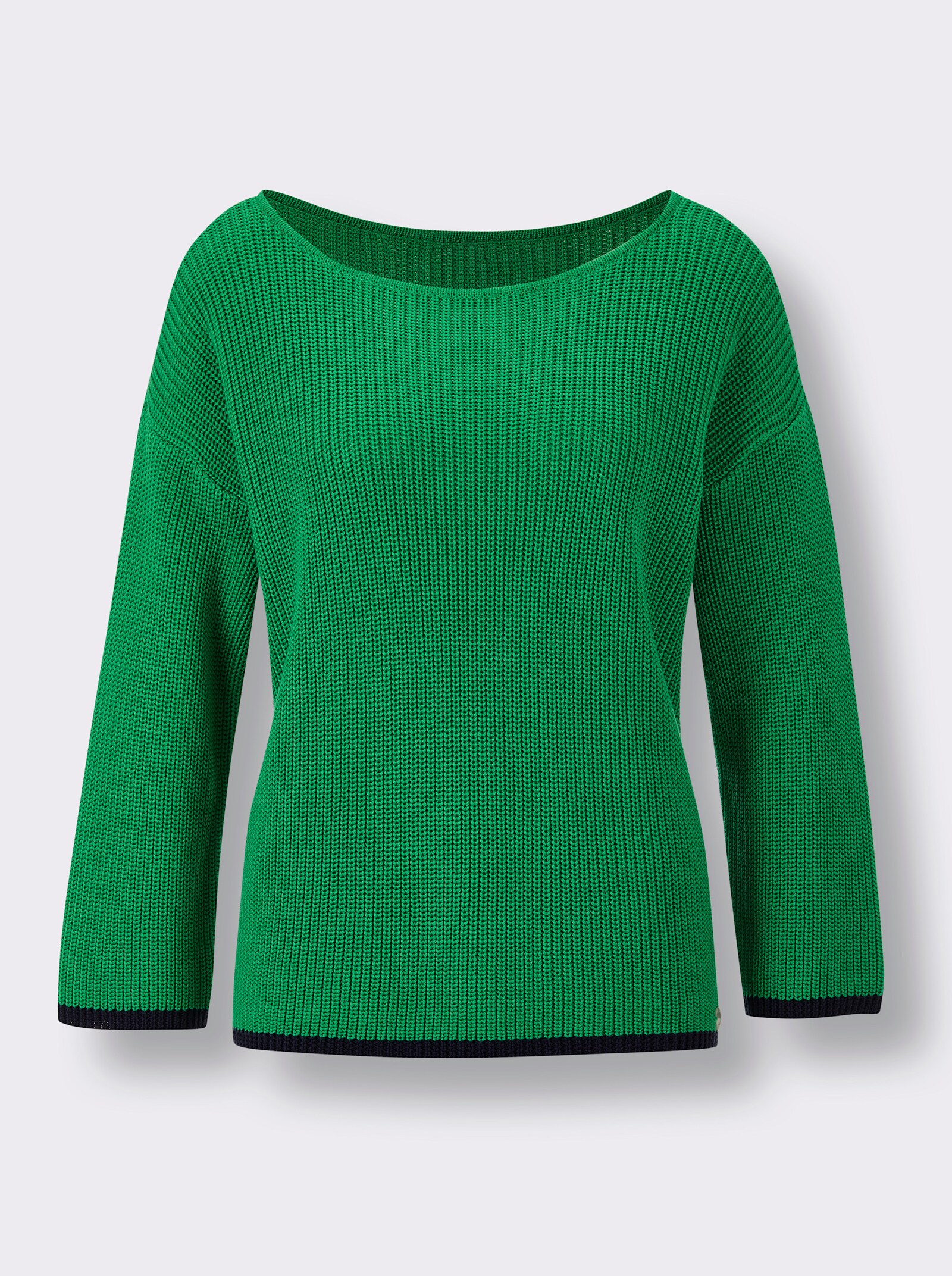 CREATION L PREMIUM 3/4 Arm-Pullover mit Kontrastkanten - grasgrün