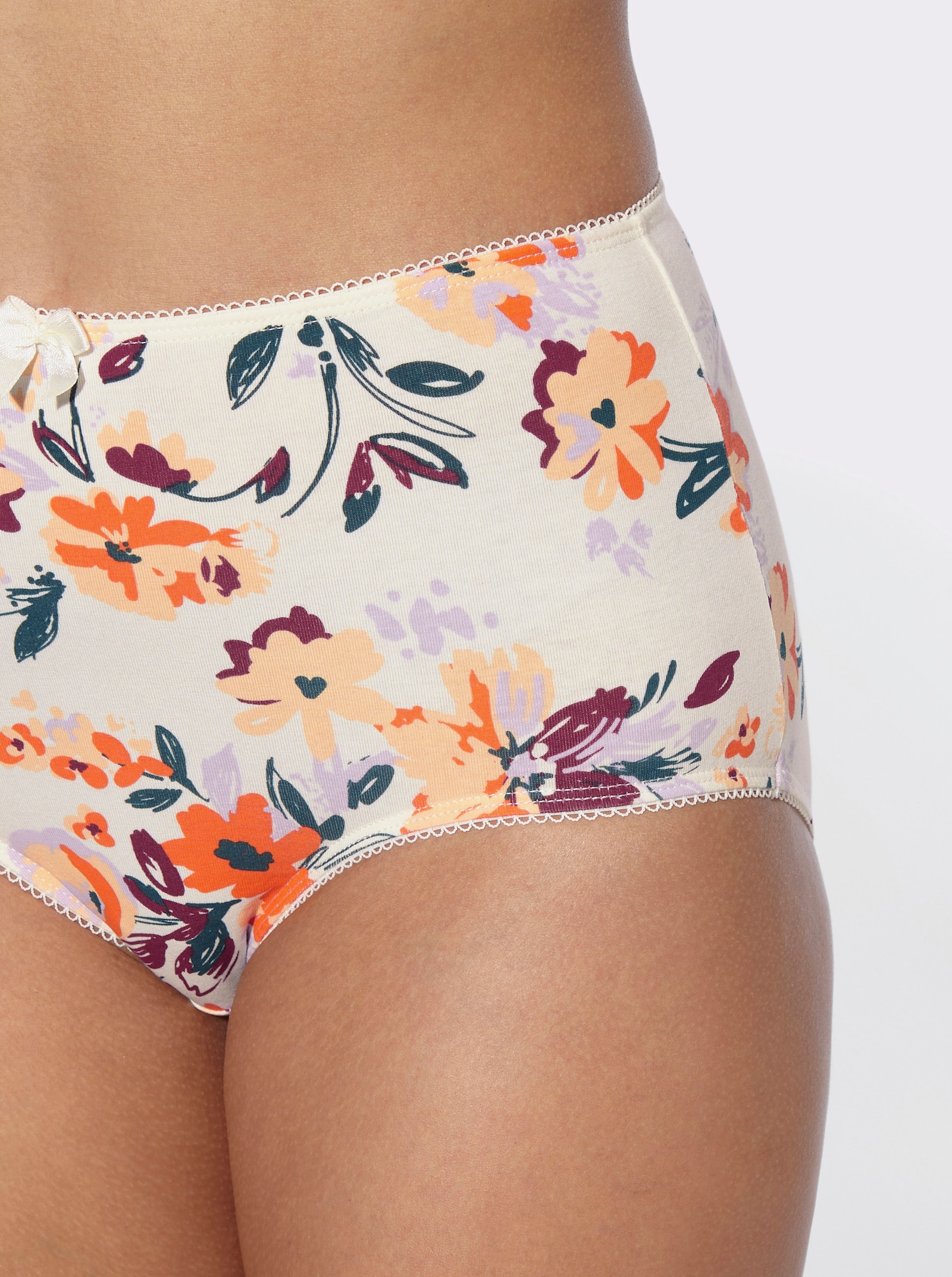 Taillenslip im 5er-Pack - champagner-bedruckt + orange + apricot + bordeaux