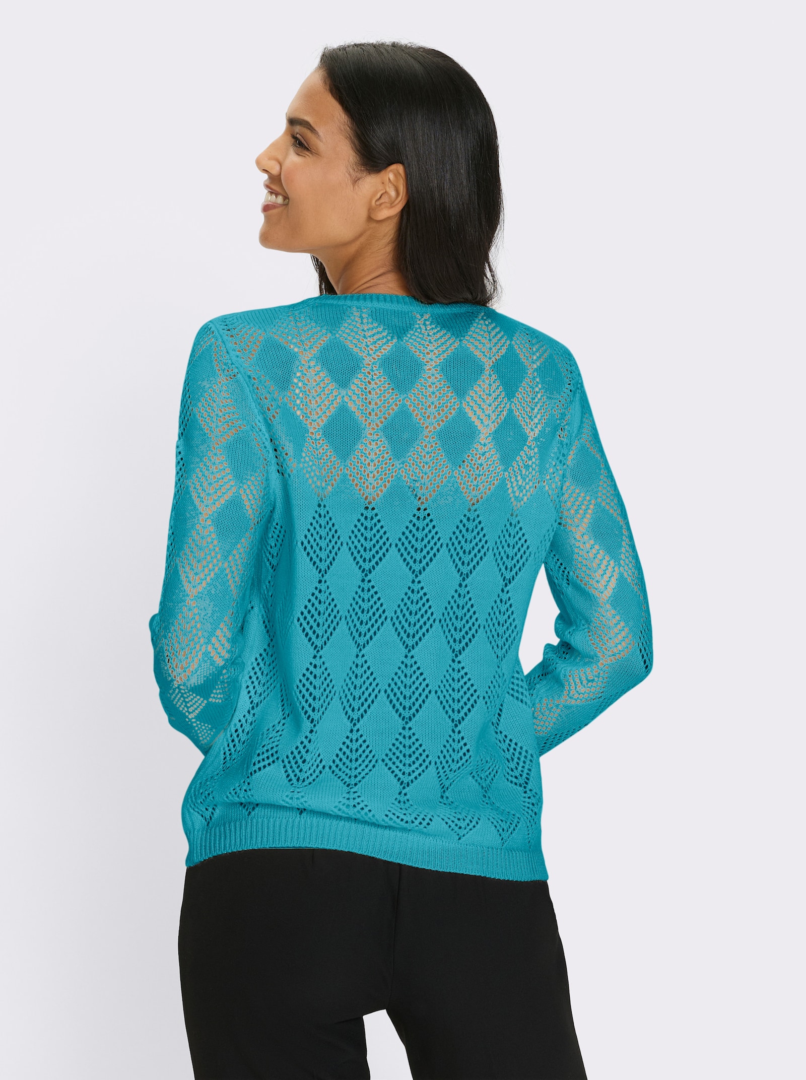 Ajourpullover in ruitlook - turquoise