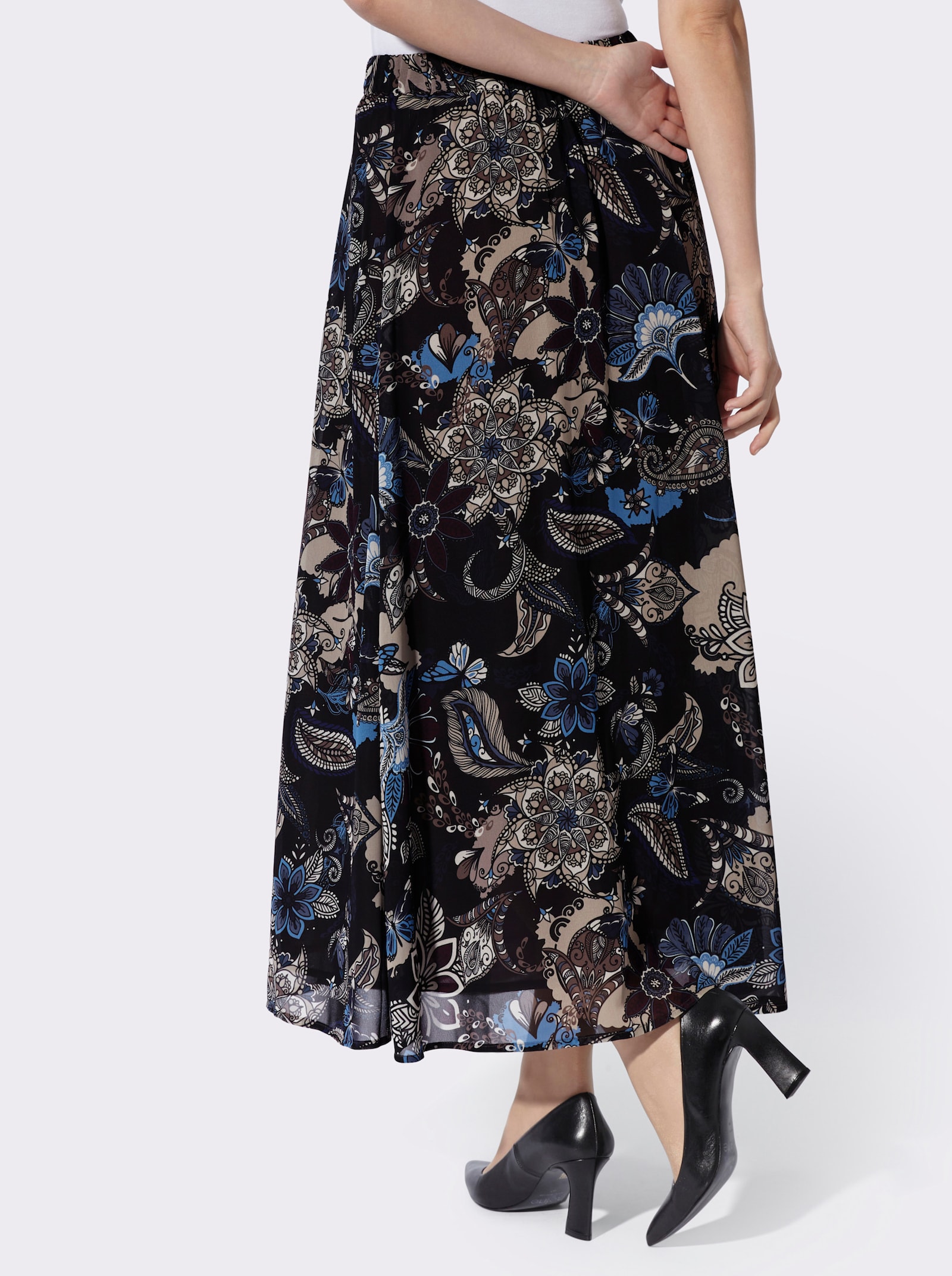 heine A-Linien-Rock in Georgette-Qualität - schwarz-taupe-bedruckt