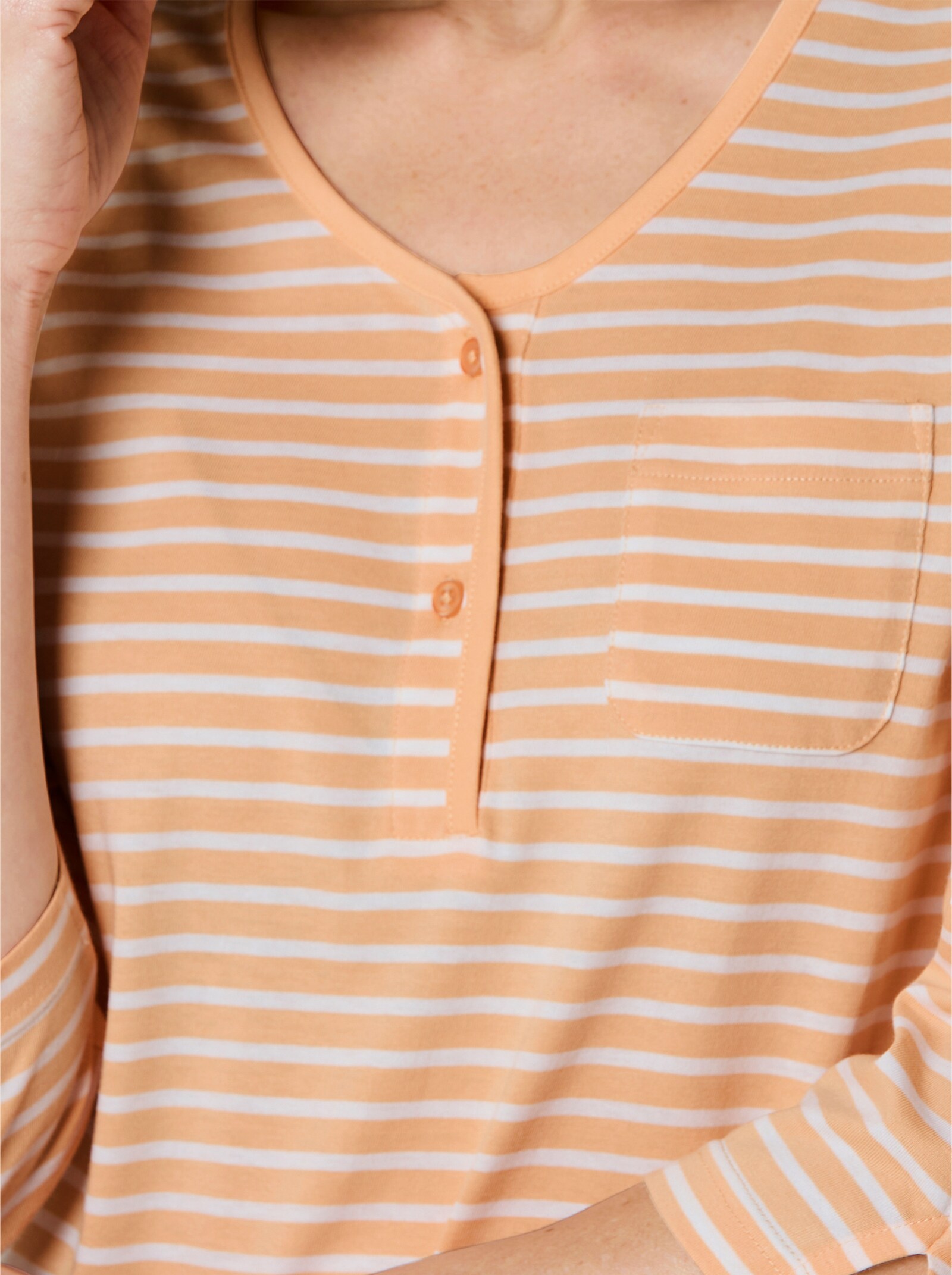 wäschepur Schlafshirt mit Seitenschlitzen - apricot-weiß-geringelt