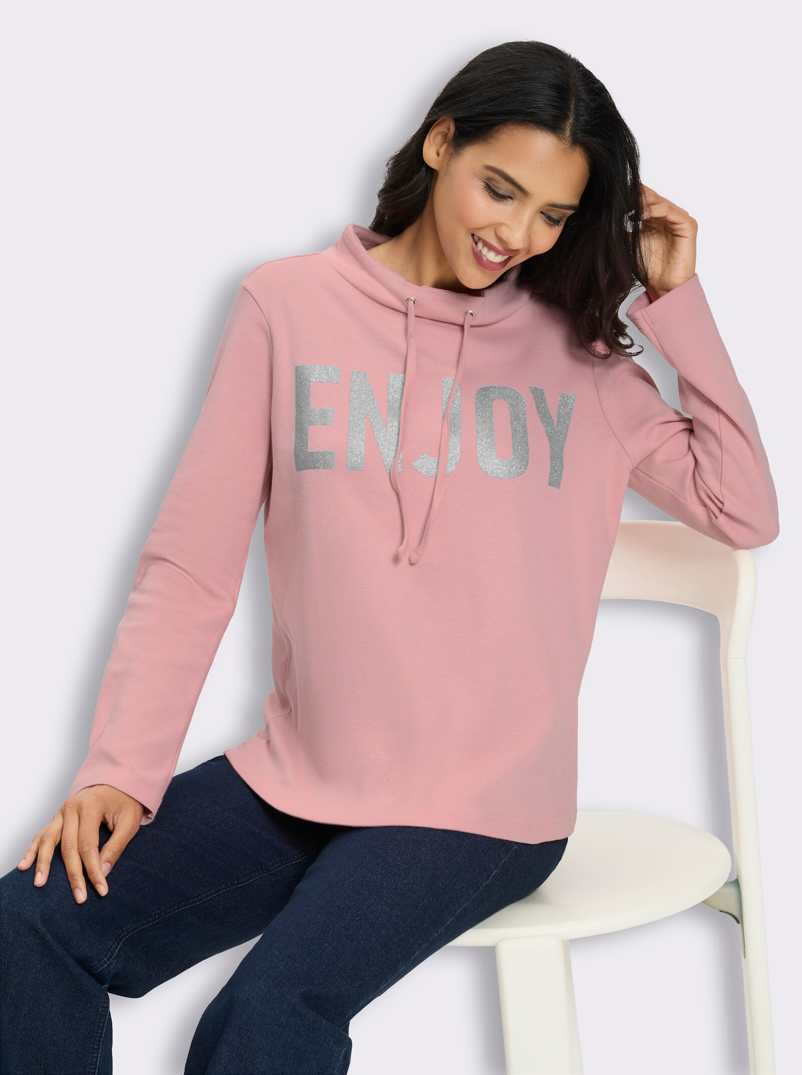 Sweatshirt mit platziertem Glitzer-Druck - rosenquarz