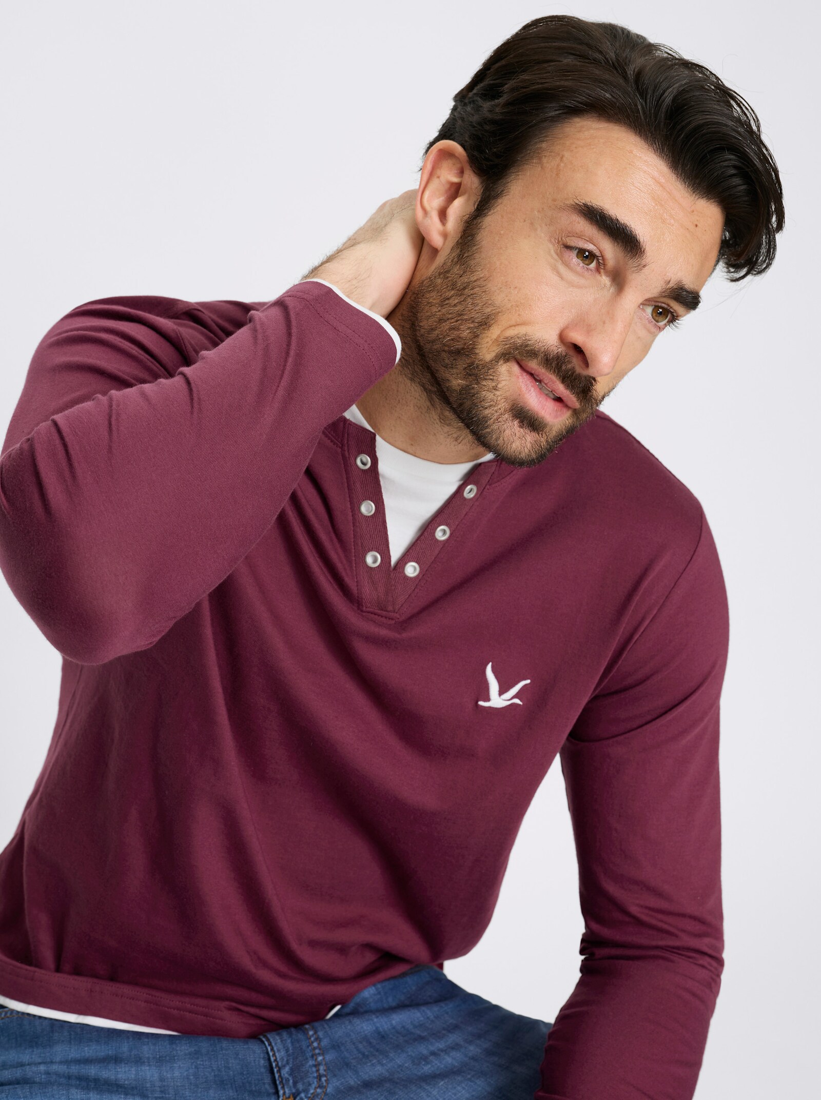 Catamaran Langarmshirt im Doppelpack - grau-meliert + bordeaux