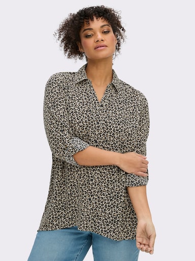 Druckbluse im Animal-Print - schwarz-camel-bedruckt