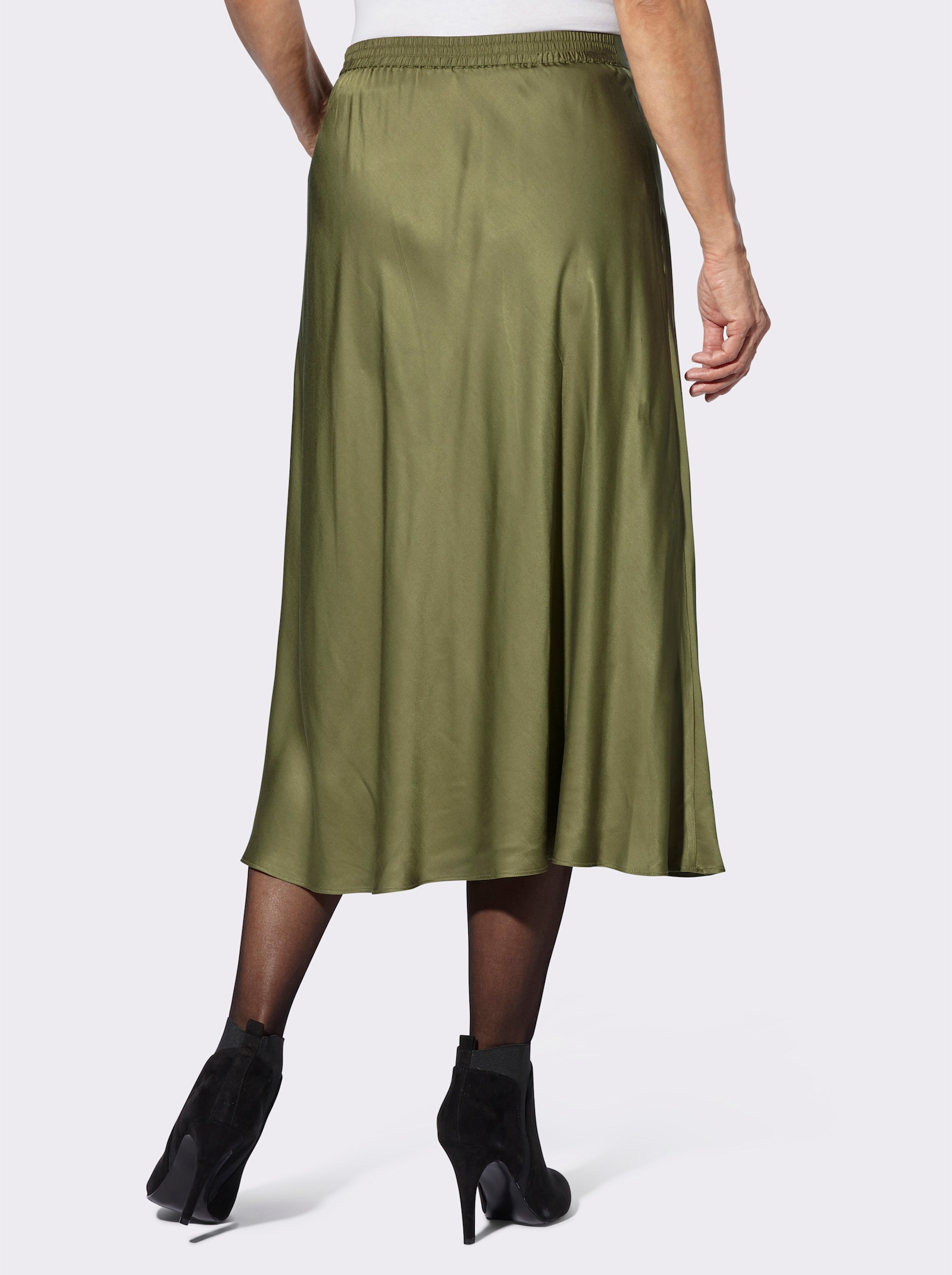 Saténová sukně rozšířeného střihu - olivová